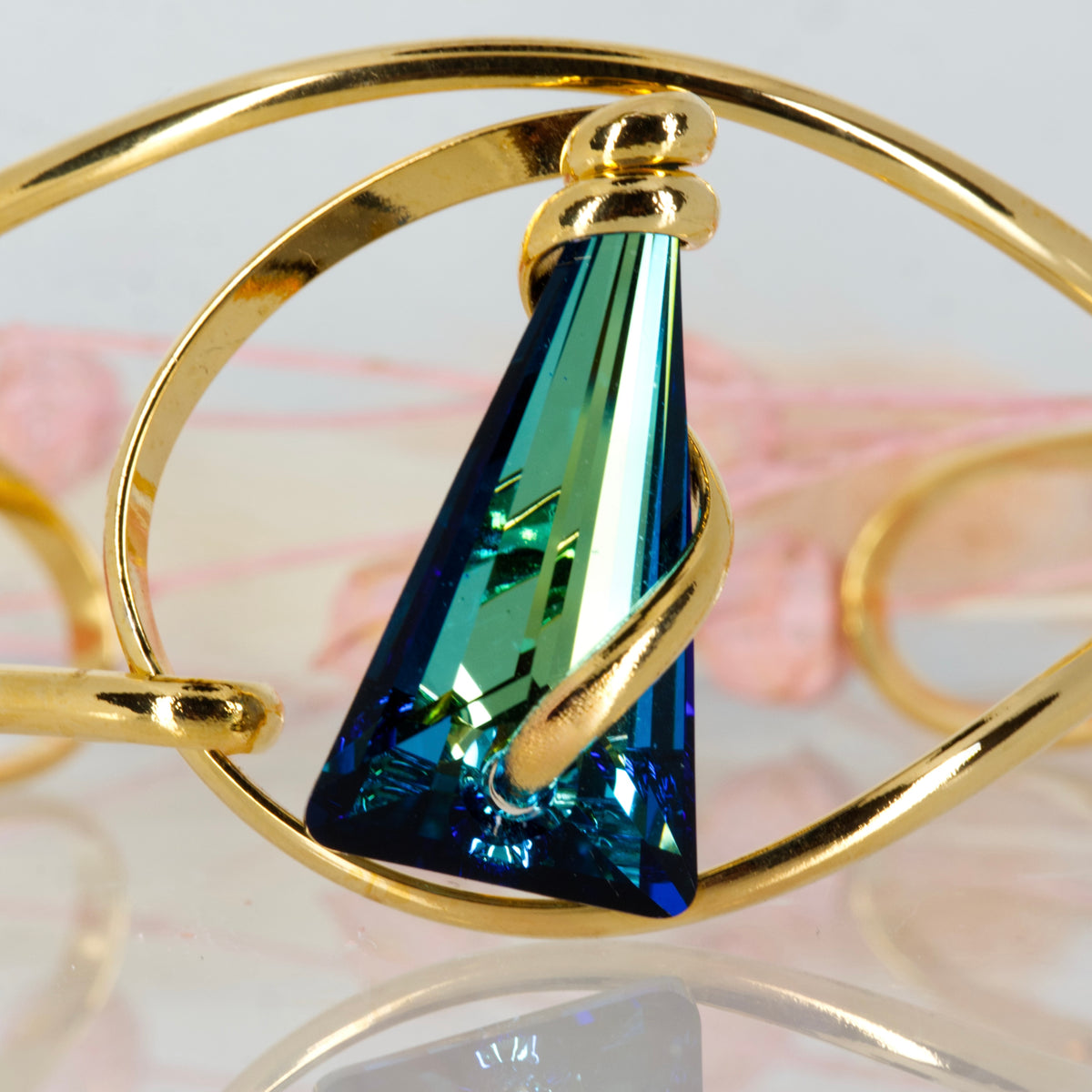 Andrea Marazzini Gold Plated Triangular Shaped Blue-Green Crystal Cuff Bangle