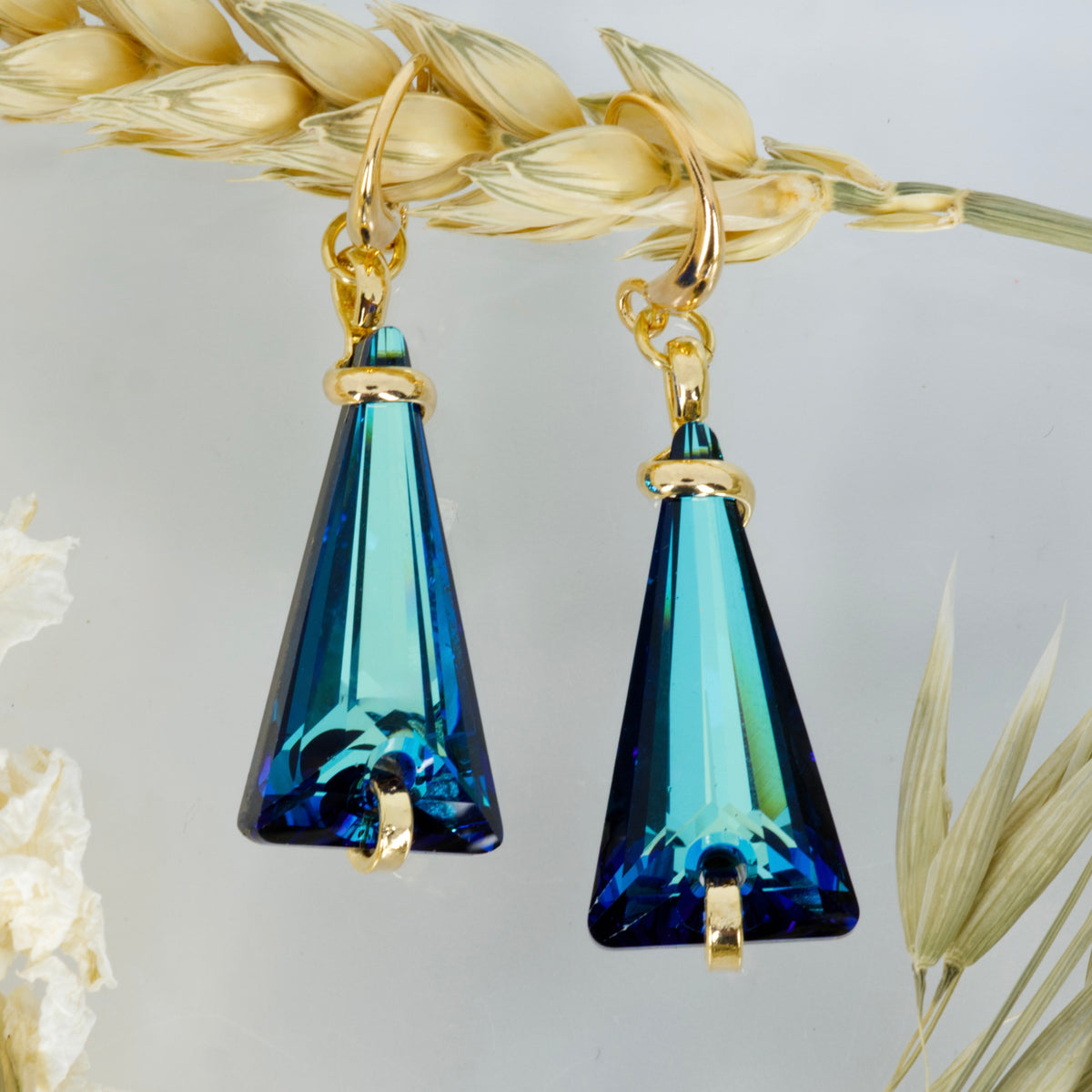 Andrea Marazzini Gold Plated Turquoise Triangular Crystal Drop Earrings