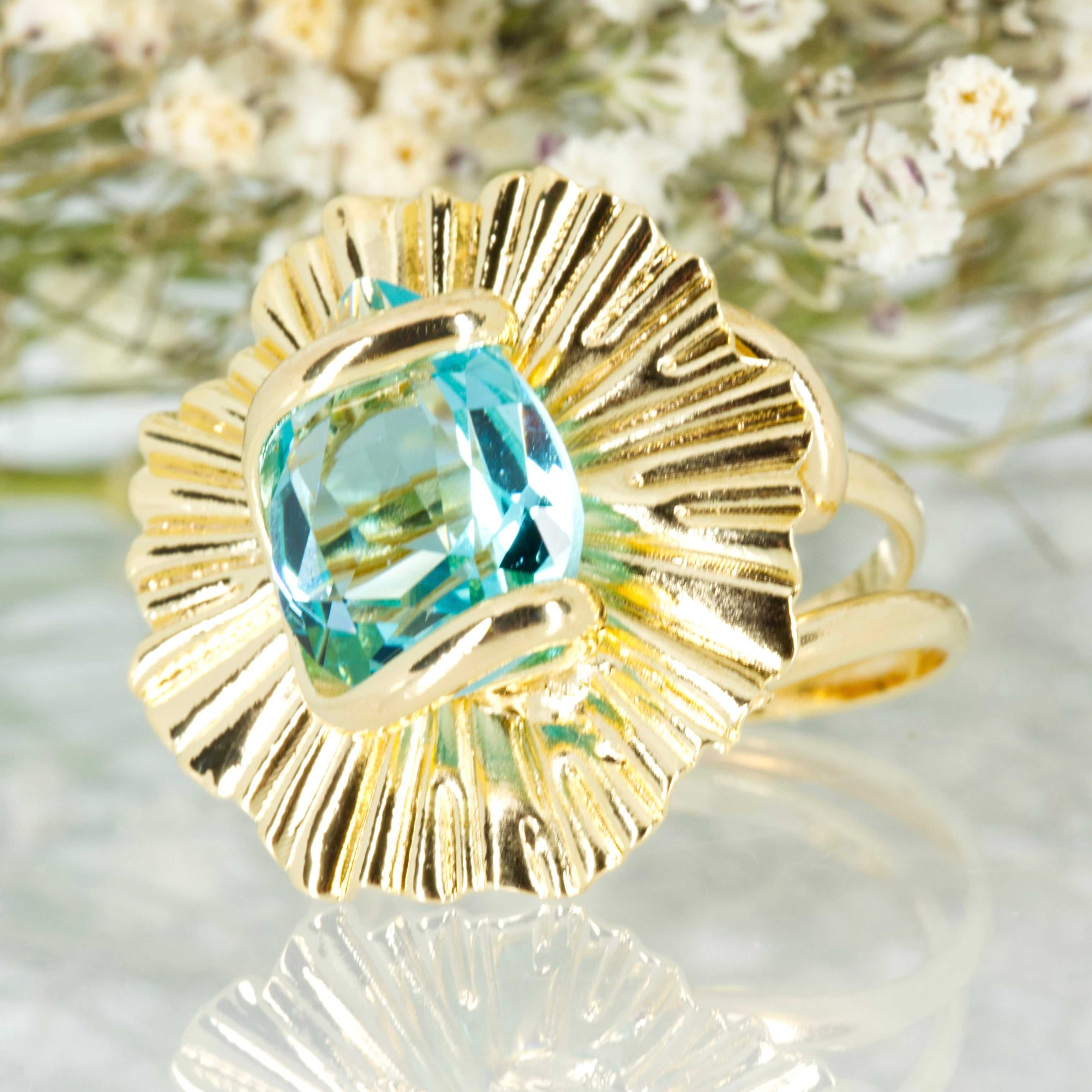 Andrea Marazzini Gold Plated Blue Pear Shaped Crystal Ring