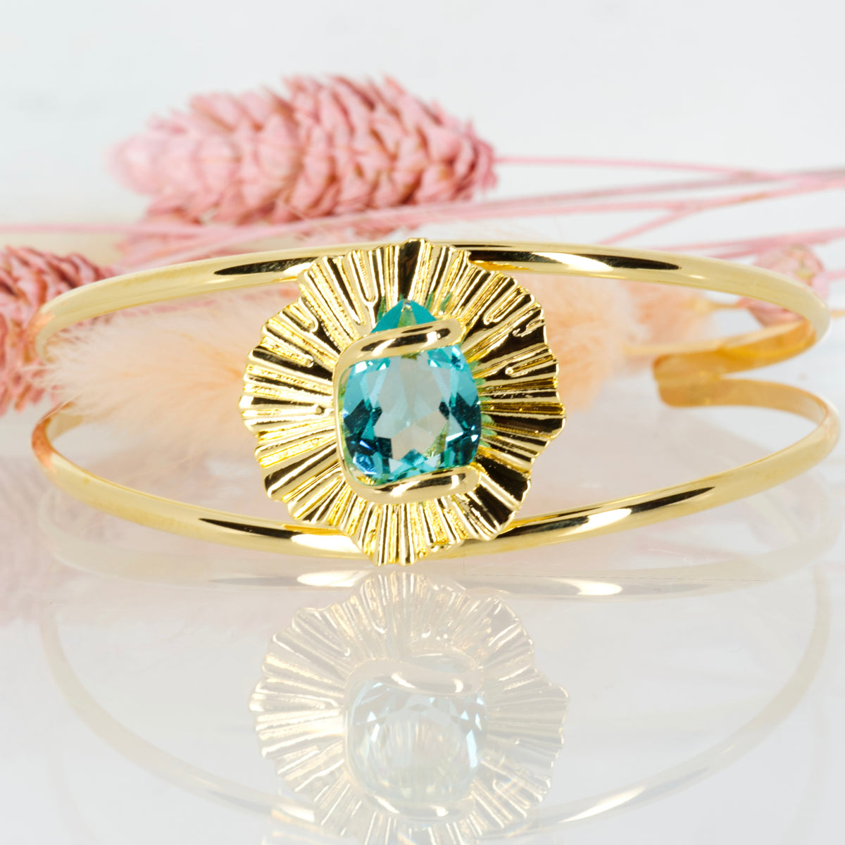 Andrea Marazzini Gold Plated Blue Pear Shaped Crystal Cuff Bangle