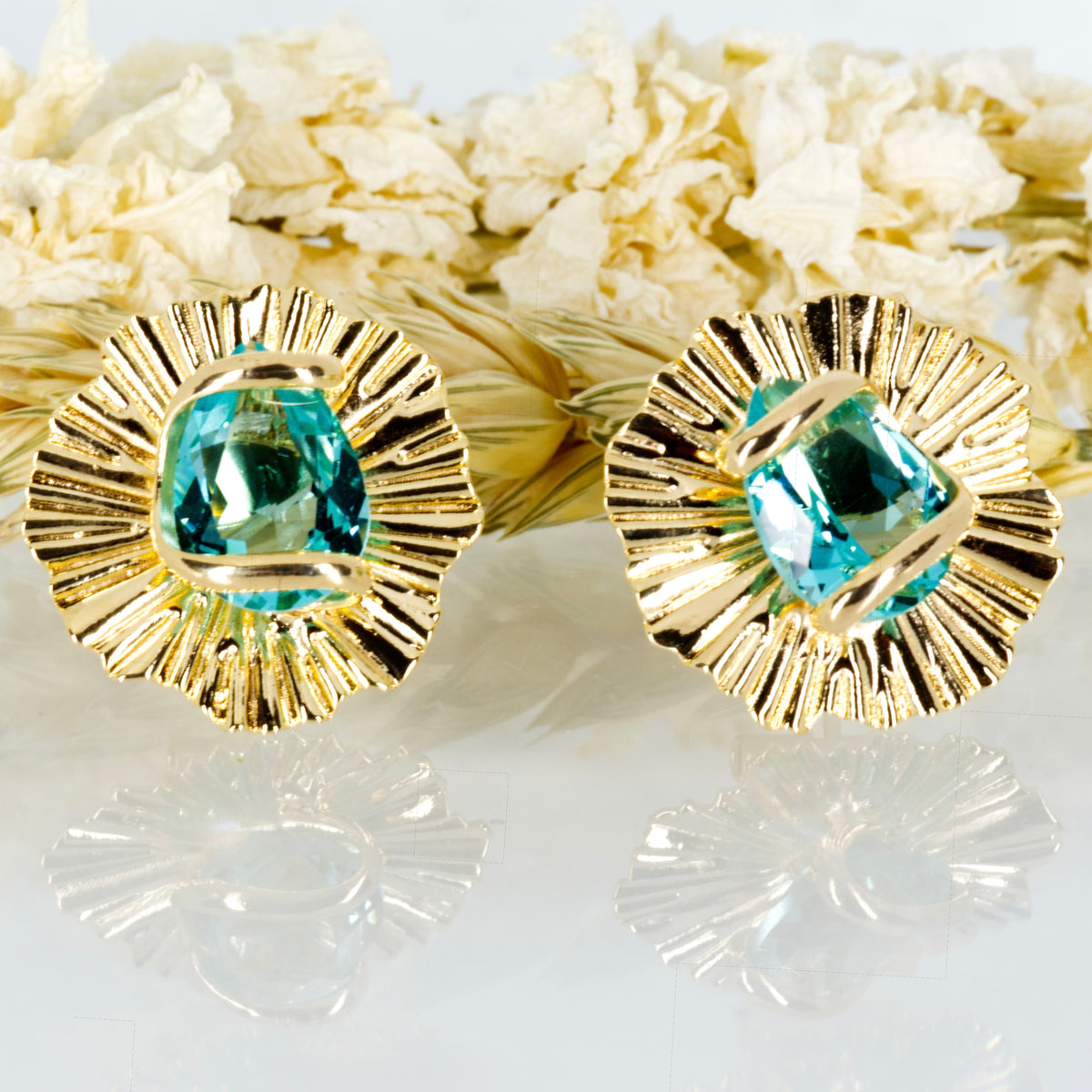 Andrea Marazzini Gold Plated Blue Pear Shaped Crystal Stud Earrings