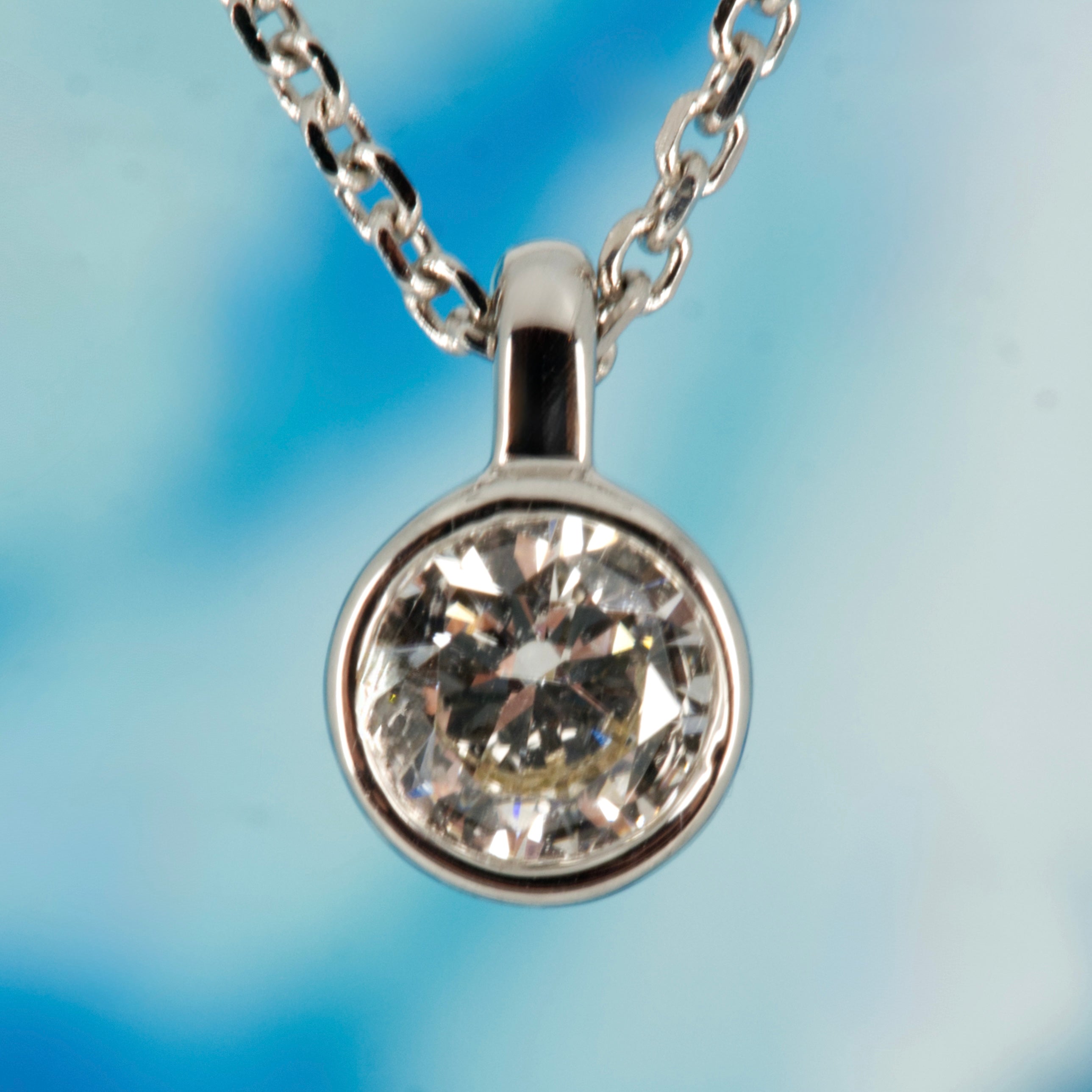 9ct White Gold 0.20ct Round Brilliant Cut Lab Grown Diamond Pendant on a 16”-18” Chain