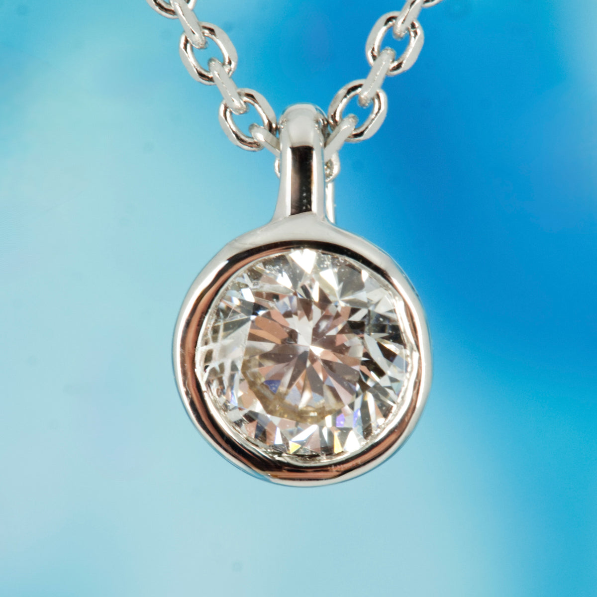 9ct White Gold 0.30ct Round Brilliant Cut Lab Grown Diamond Pendant on a 16”-18” Chain