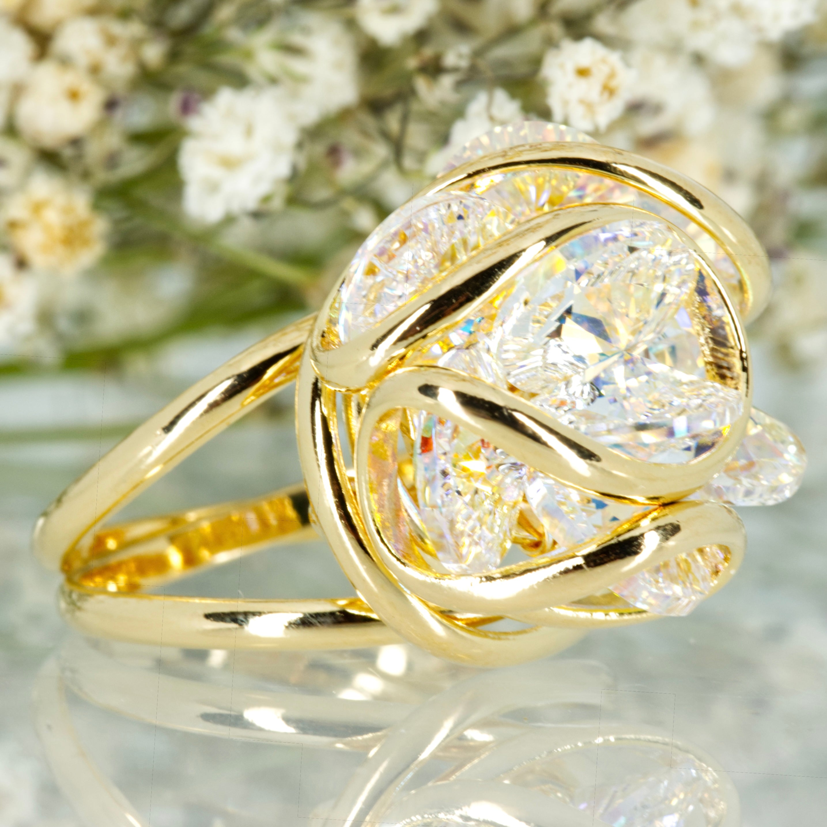 Andrea Marazzini Gold Plated White Crystal Cluster Ring