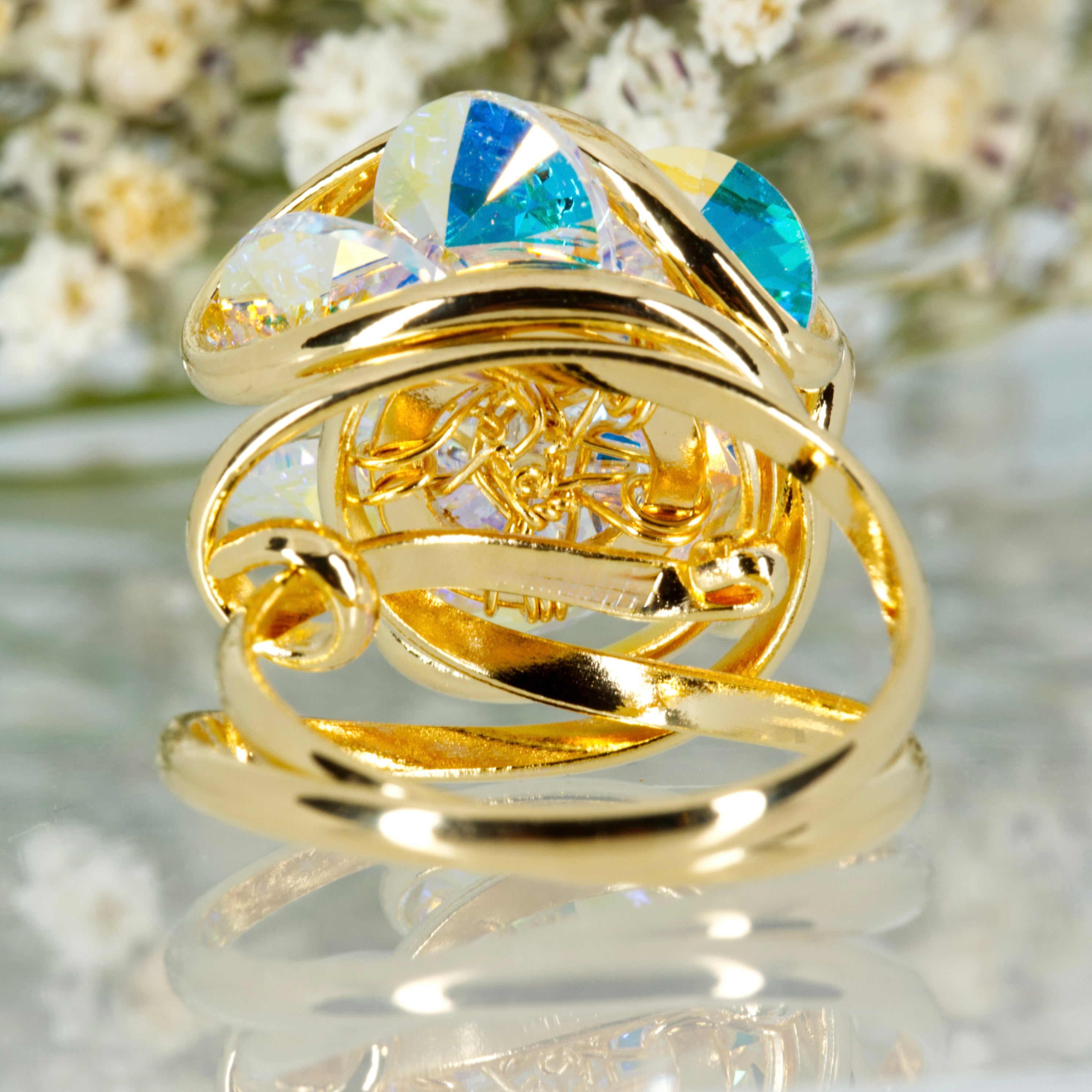 Andrea Marazzini Gold Plated White Crystal Cluster Ring