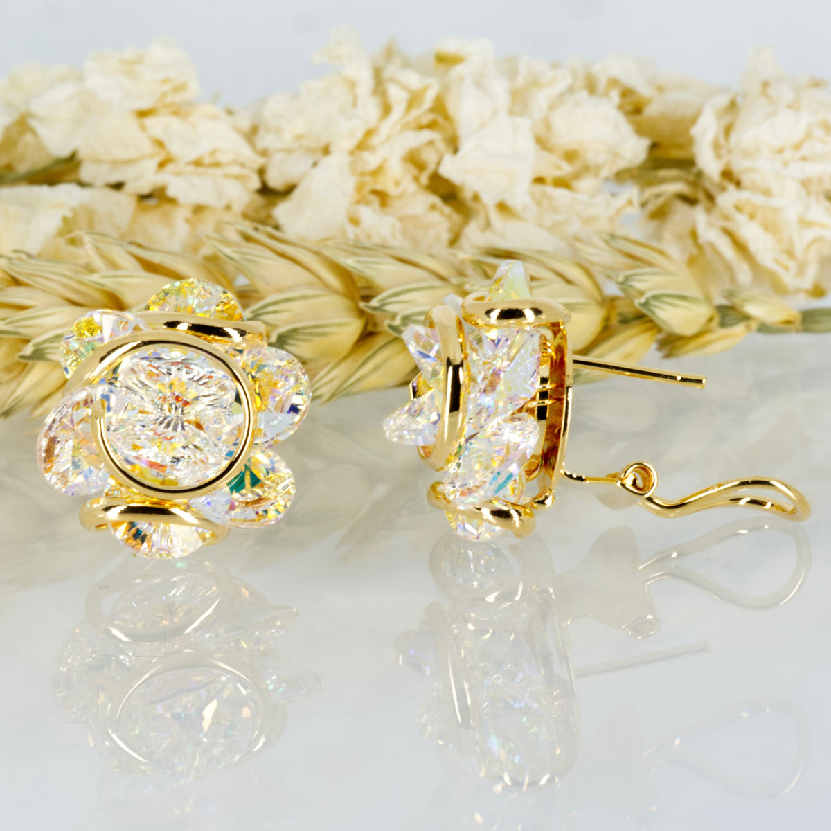 Andrea Marazzini Gold Plated White Crystal Stud Earrings