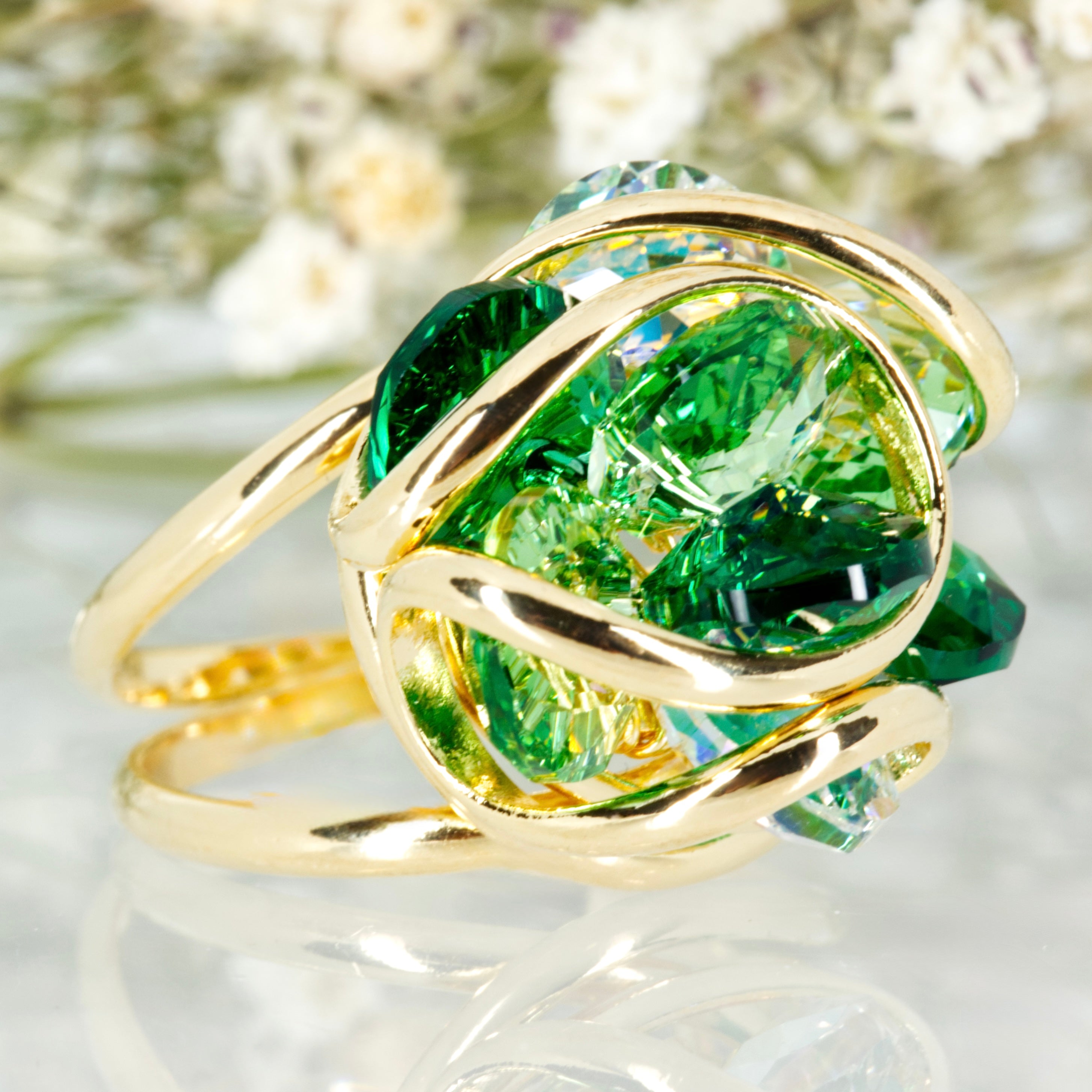 Andrea Marazzini Gold Plated Green Crystal Cluster Ring