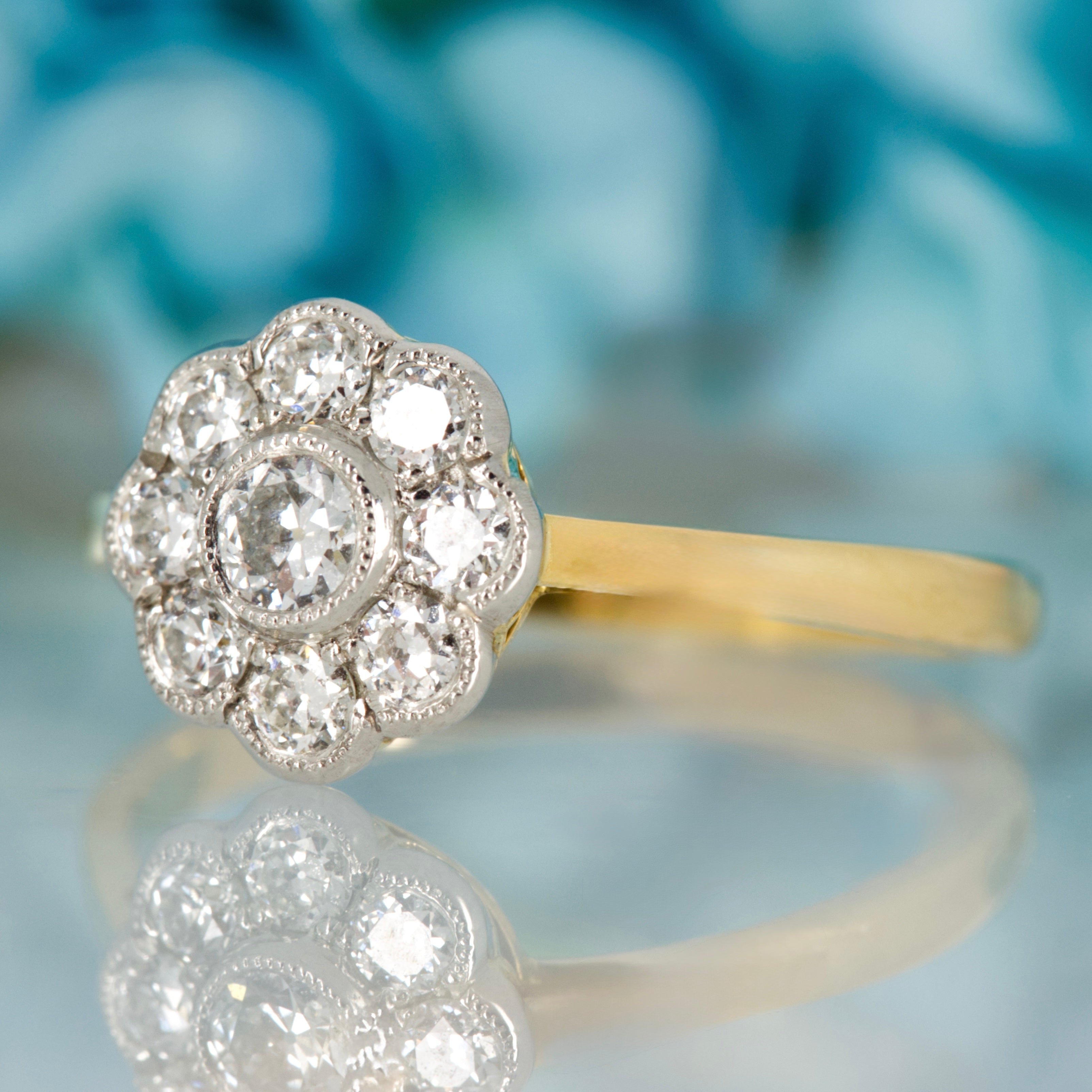 Pre-Loved 18ct Yellow Gold & Platinum Round Brilliant Cut Diamond Flower Cluster Ring