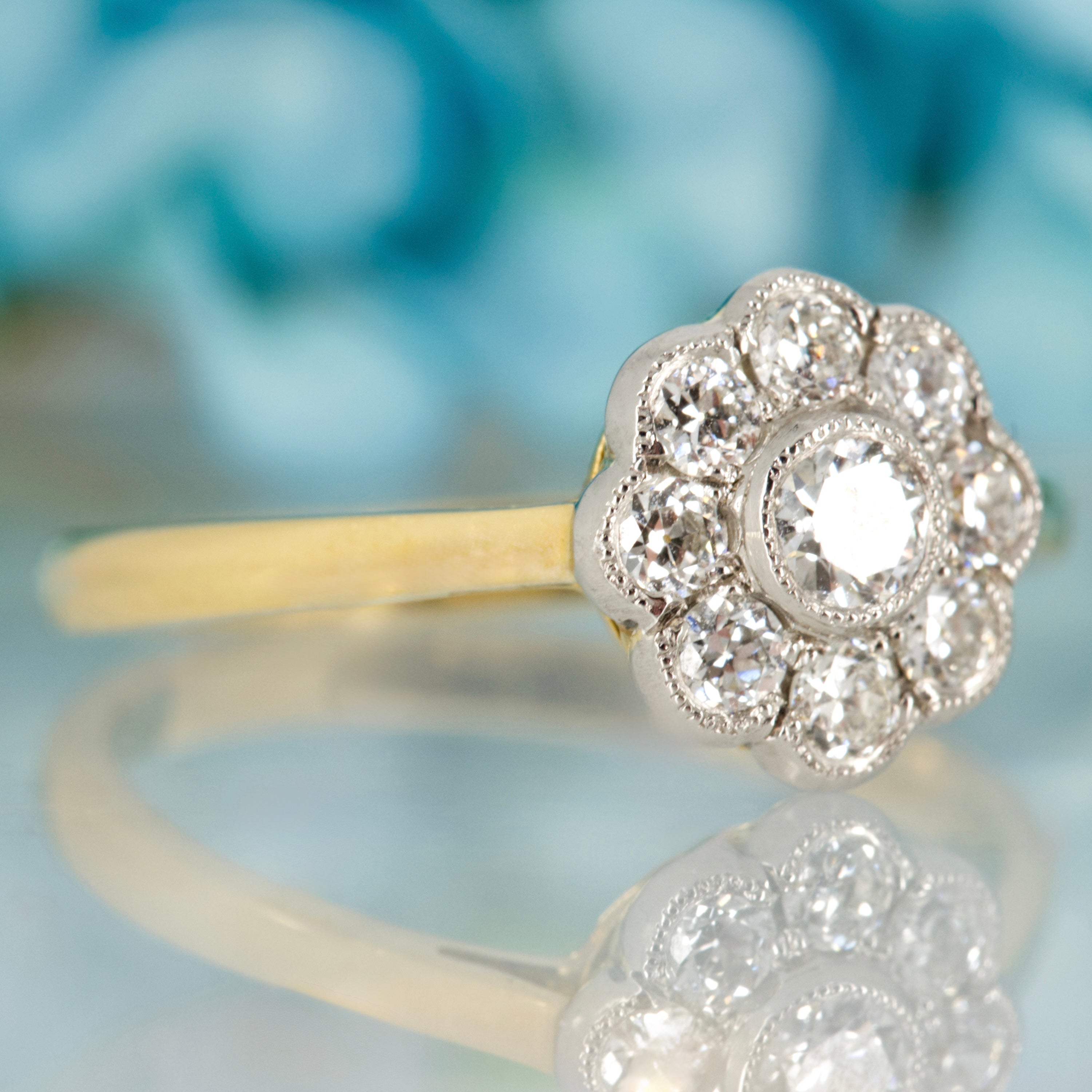 Pre-Loved 18ct Yellow Gold & Platinum Round Brilliant Cut Diamond Flower Cluster Ring