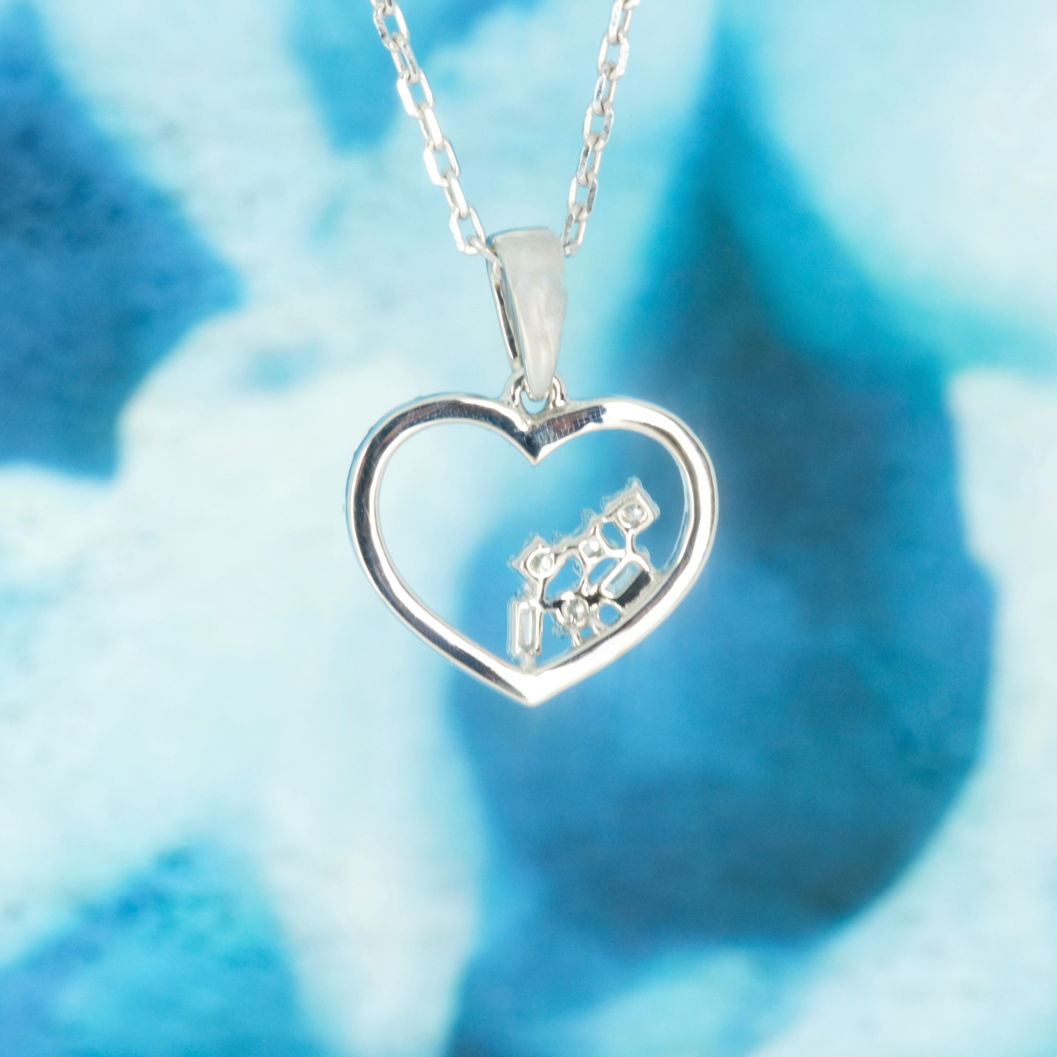 9ct White Gold 0.10ct Diamond Set Heart Pendant & Chain