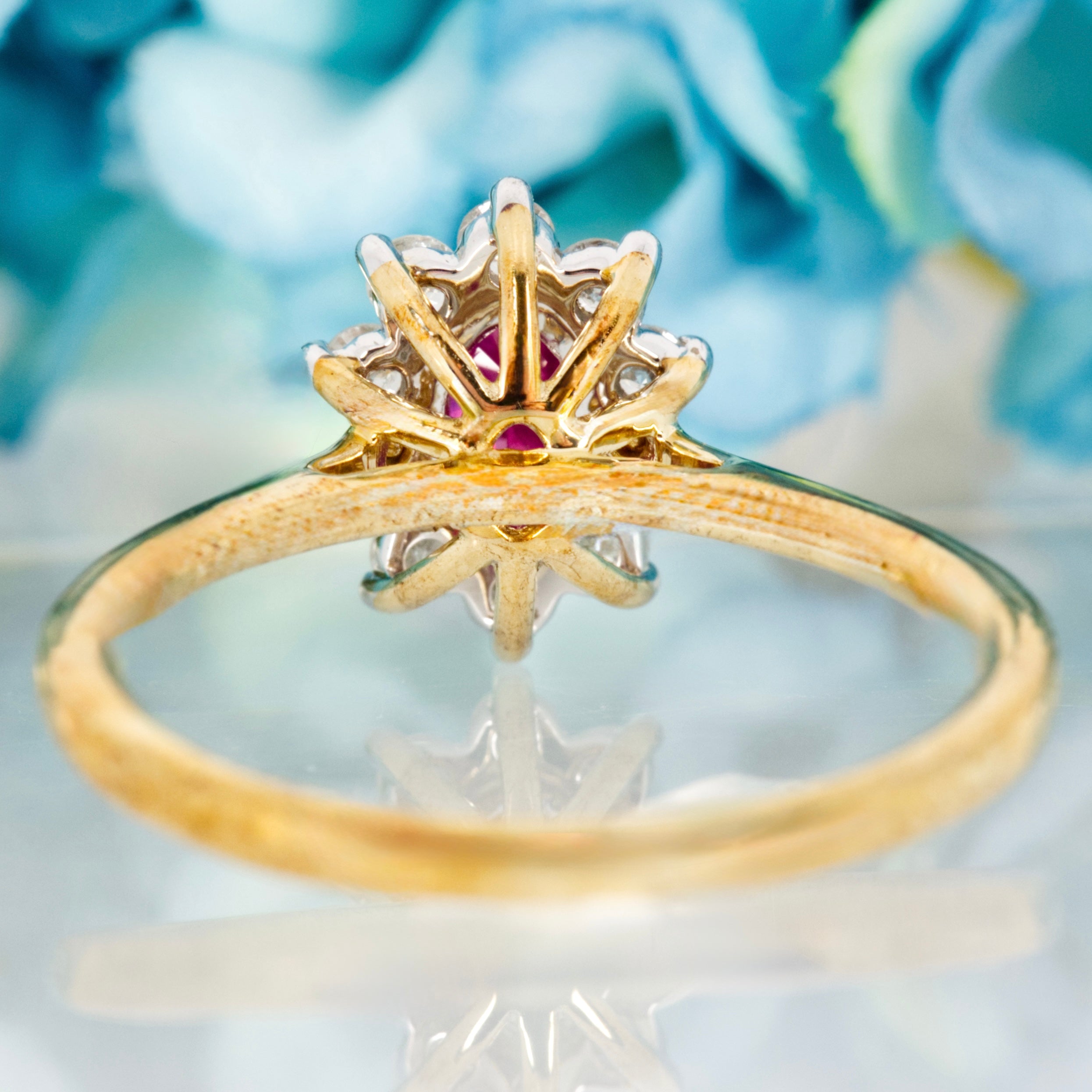 9ct Yellow Gold Oval Cut Ruby & Round Brilliant Cut Diamond Cluster Ring