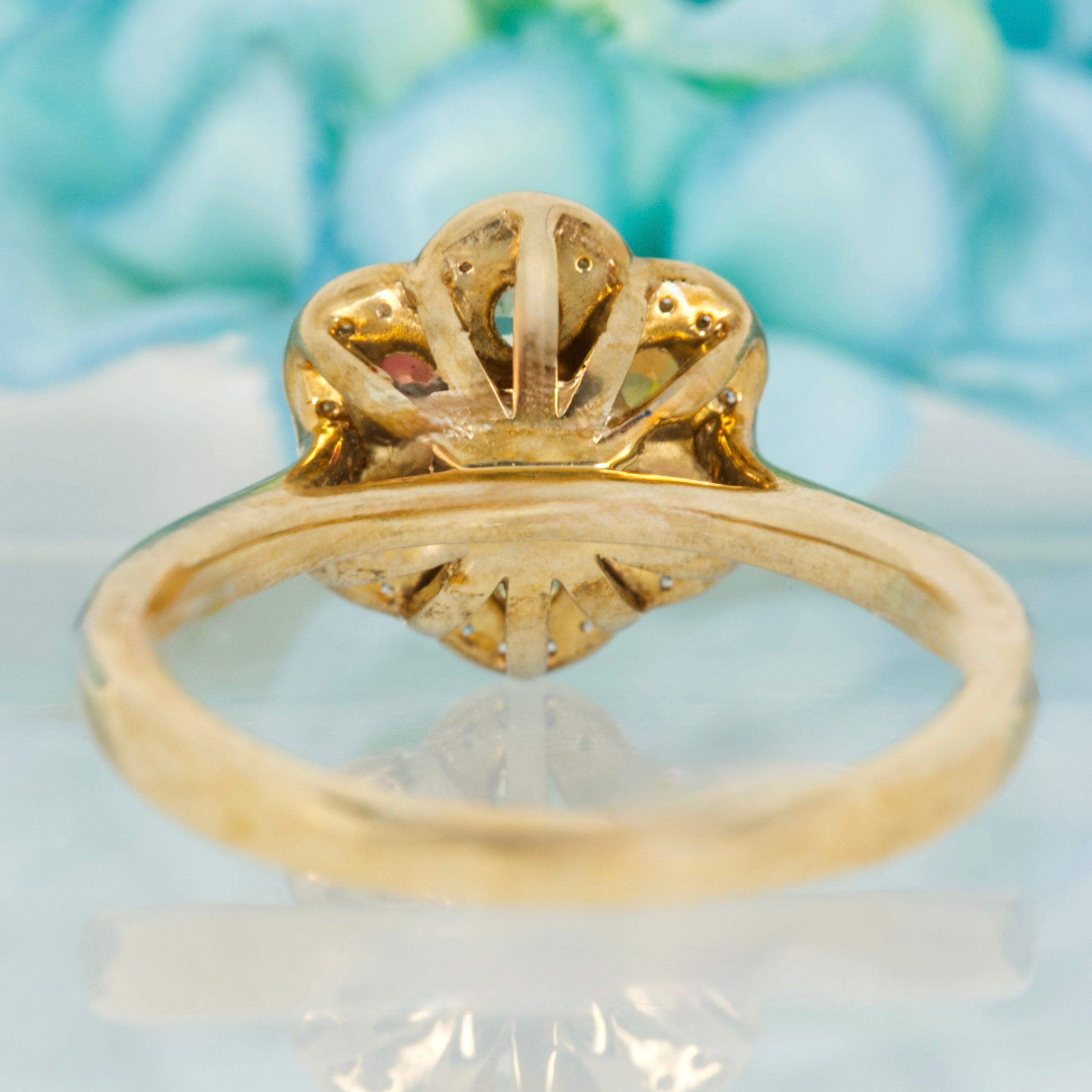 9ct Yellow Gold Round Cut Multi-Coloured Sapphire & Diamond Flower Cluster Ring