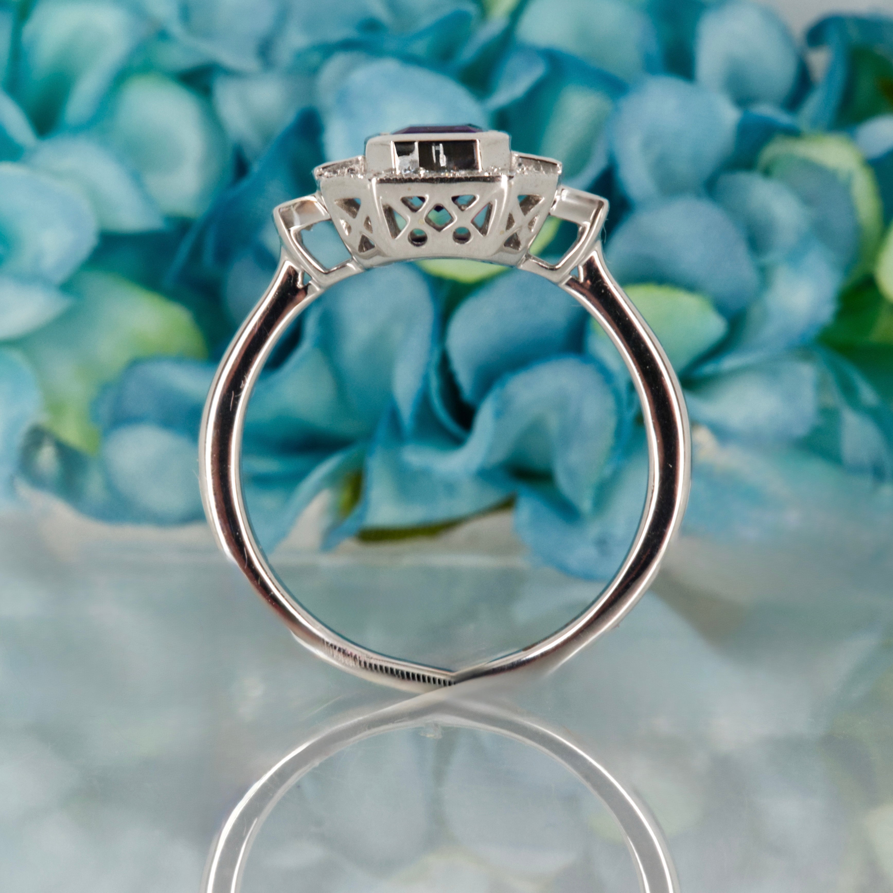 9ct White Gold Octagonal Cut Amethyst & Diamond Cluster Ring