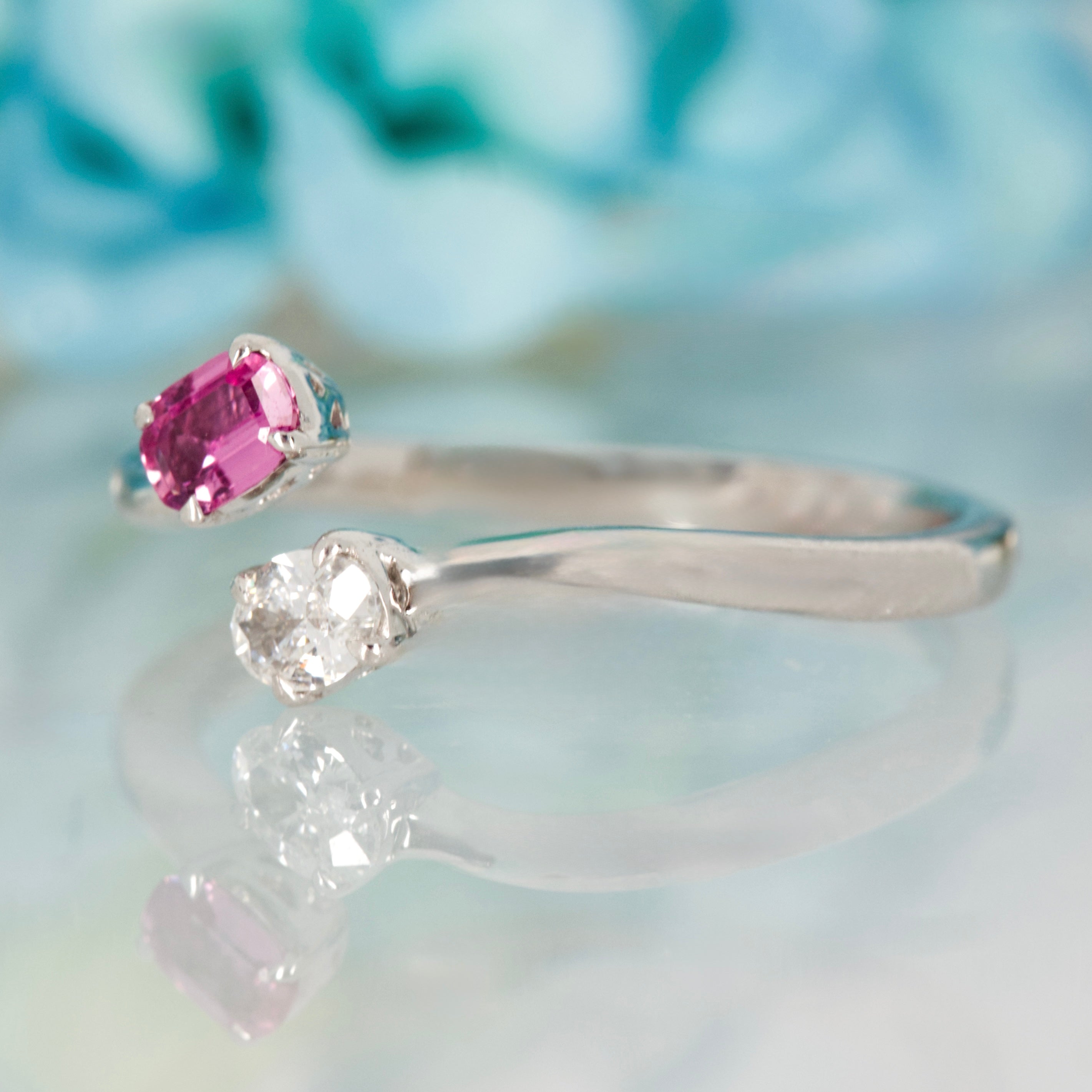 Platinum Oval Cut Pink Sapphire & Diamond Crossover Ring