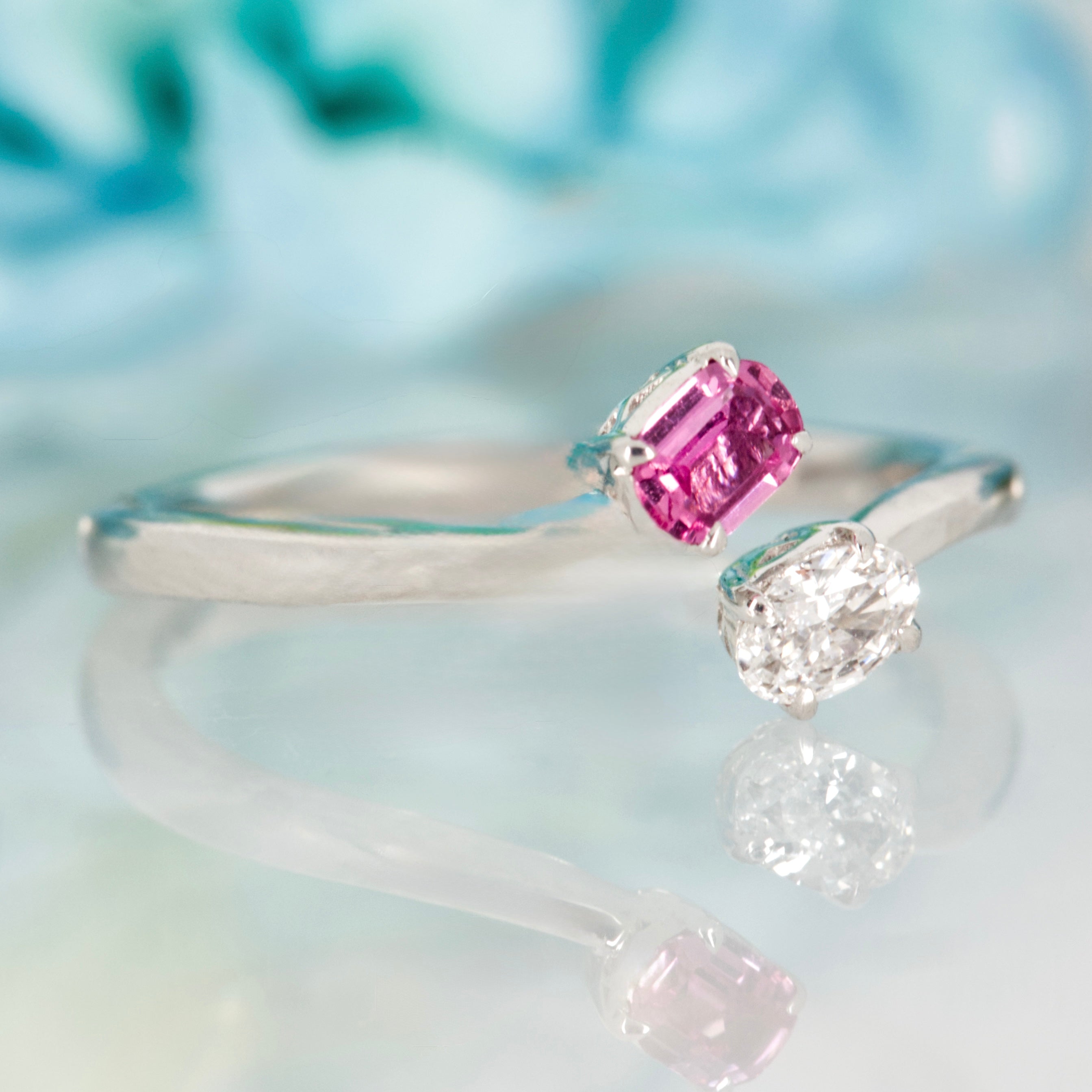 Platinum Oval Cut Pink Sapphire & Diamond Crossover Ring