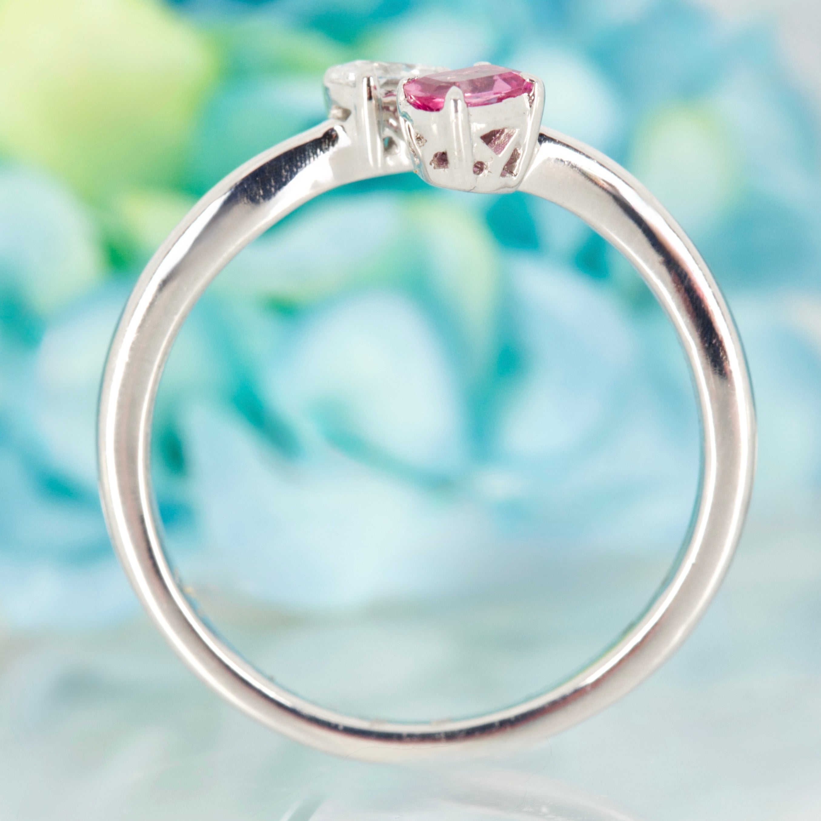 Platinum Oval Cut Pink Sapphire & Diamond Crossover Ring