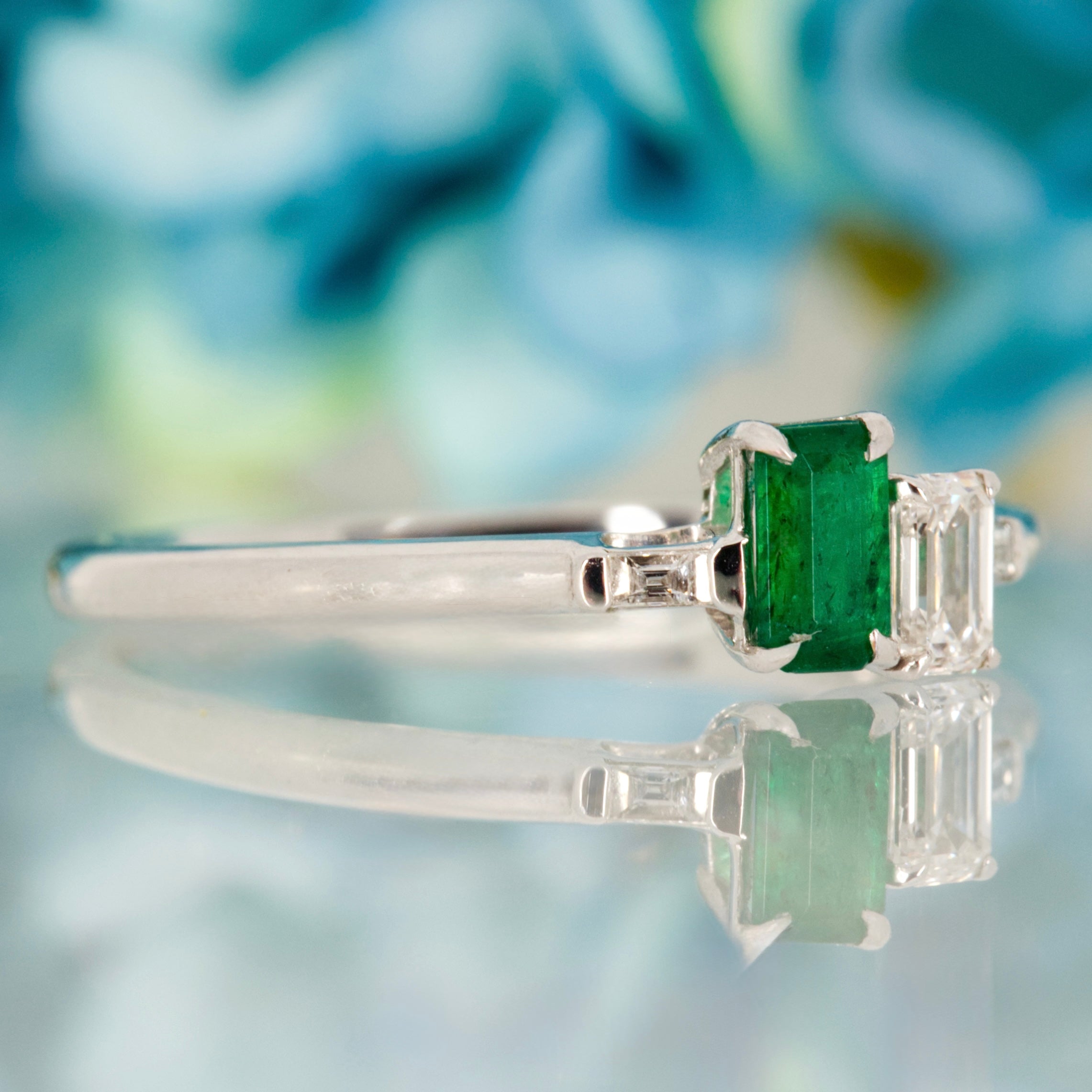 Platinum Octagonal Cut Emerald & Diamond Toi Et Moi Ring