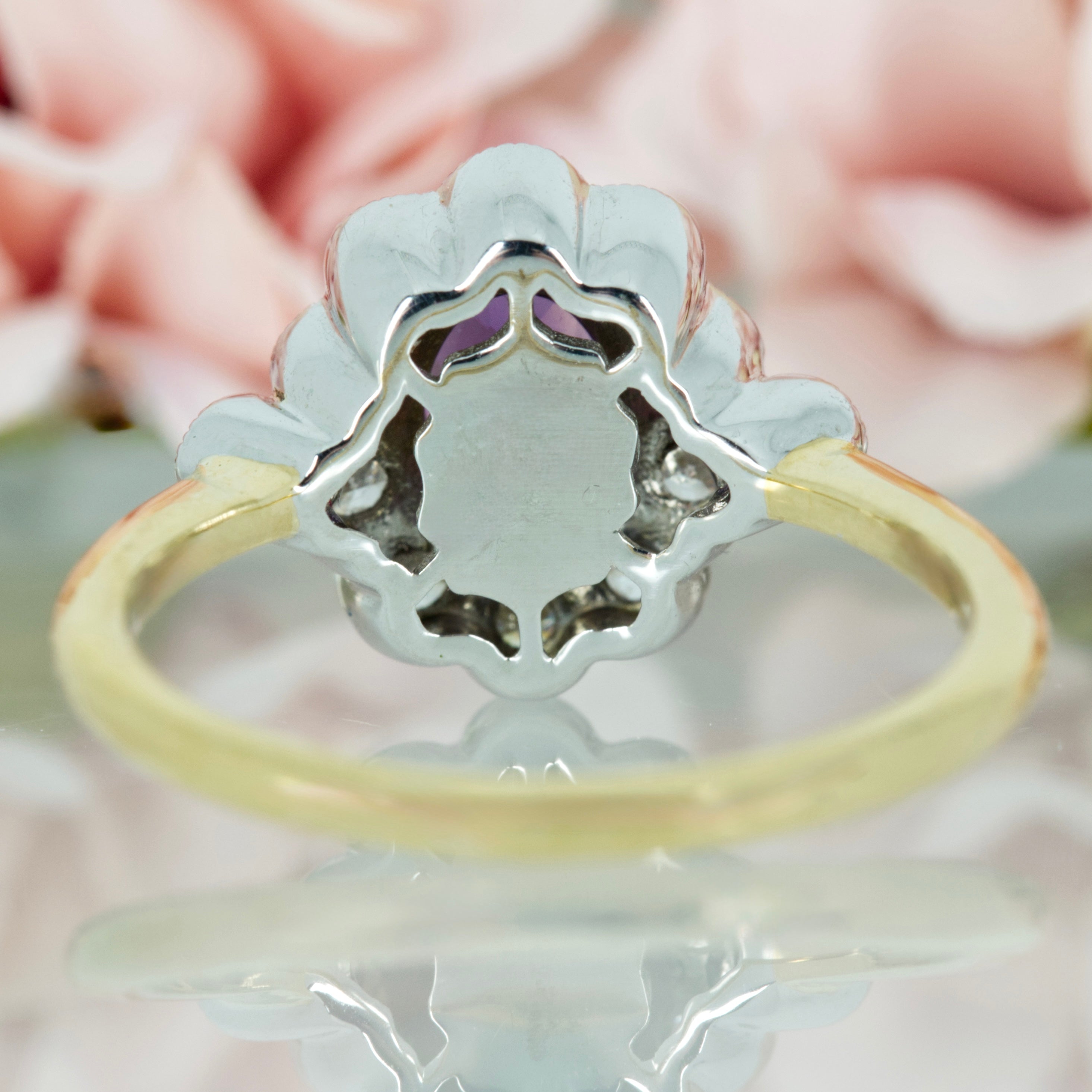 9ct Yellow Gold Oval Cut Amethyst & Round Brilliant Cut Diamond Cluster Ring
