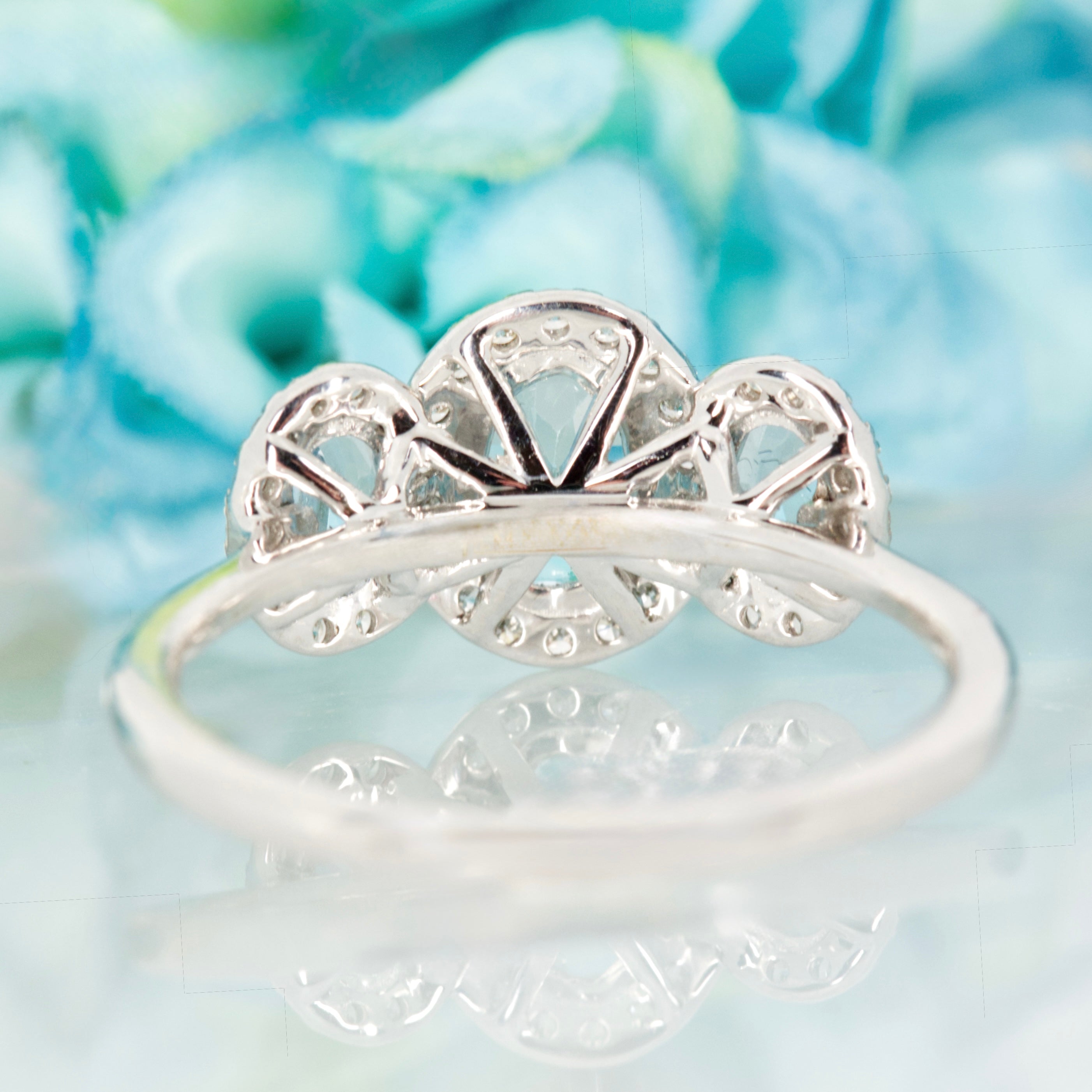 9ct White Gold Oval Cut Aquamarine & Round Brilliant Cut Diamond Triple Halo Cluster Ring