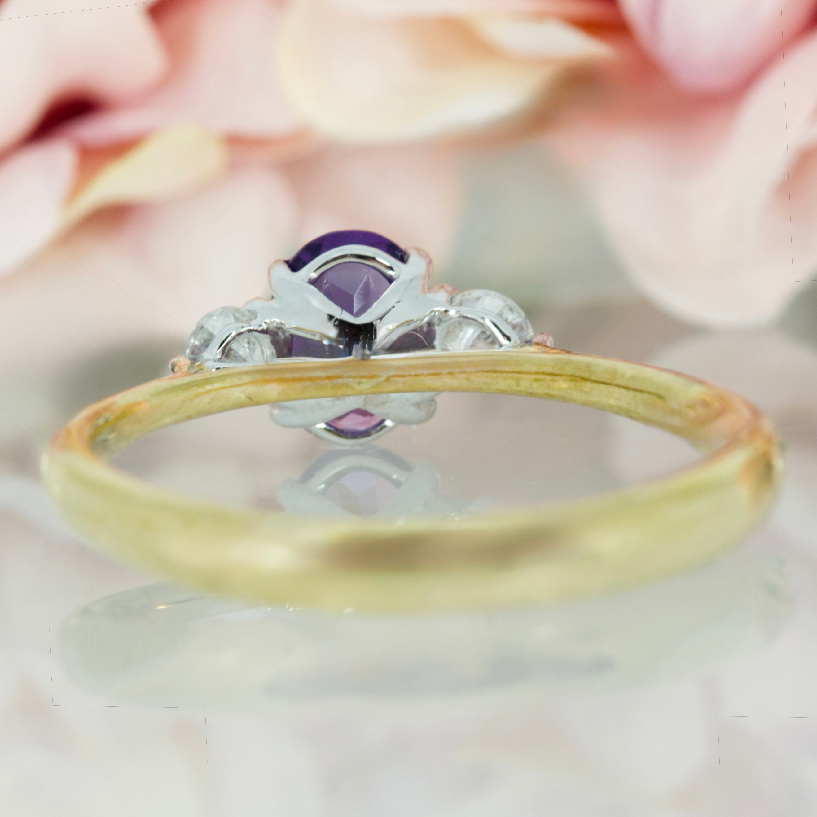 9ct Yellow Gold Oval Cut Amethyst & Round Brilliant Cut Diamond Trilogy Ring