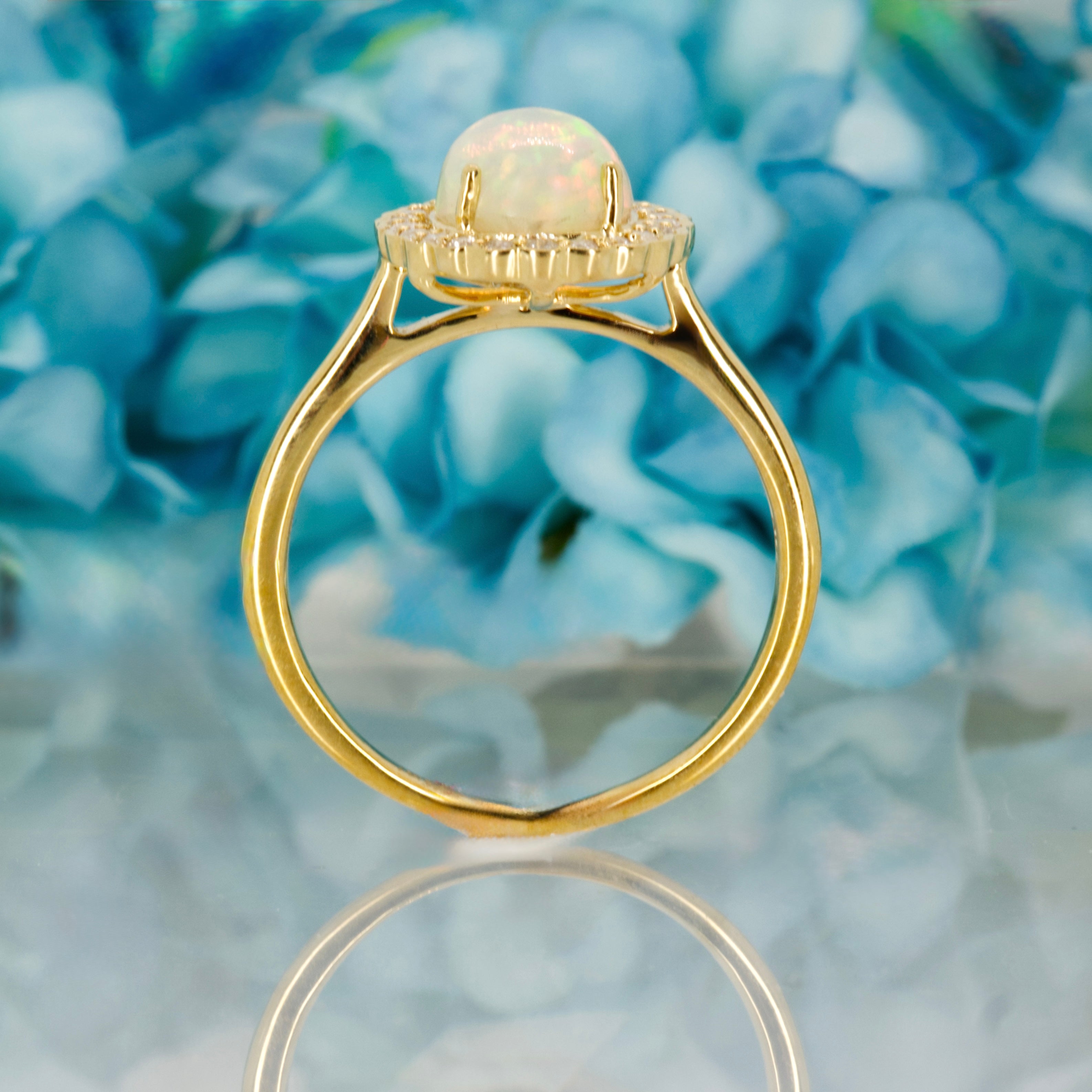 9ct Yellow Gold Opal & Round Brilliant Cut Diamond Cluster Ring