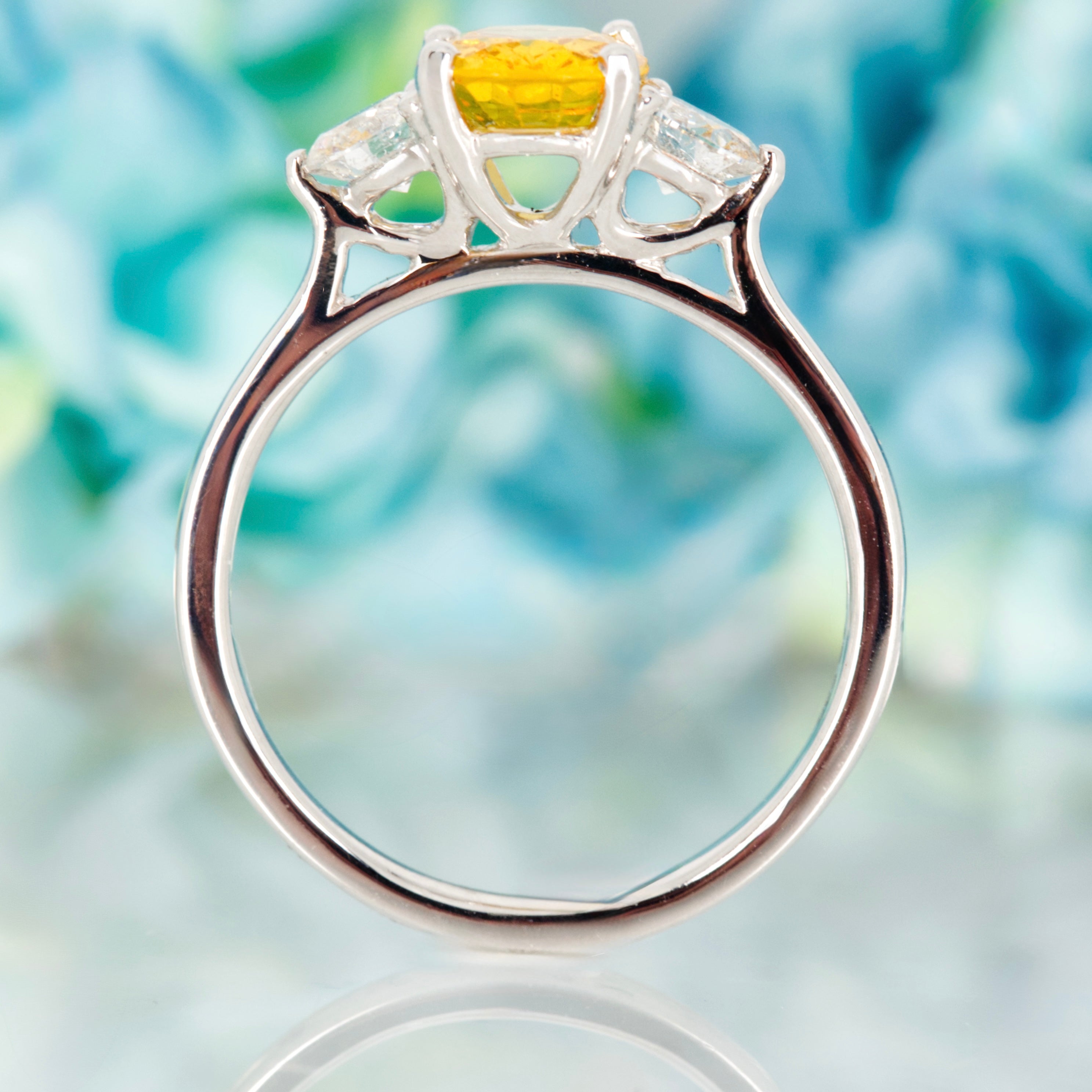 Platinum Oval Cut Yellow Sapphire & Round Brilliant Cut Diamond Trilogy Ring