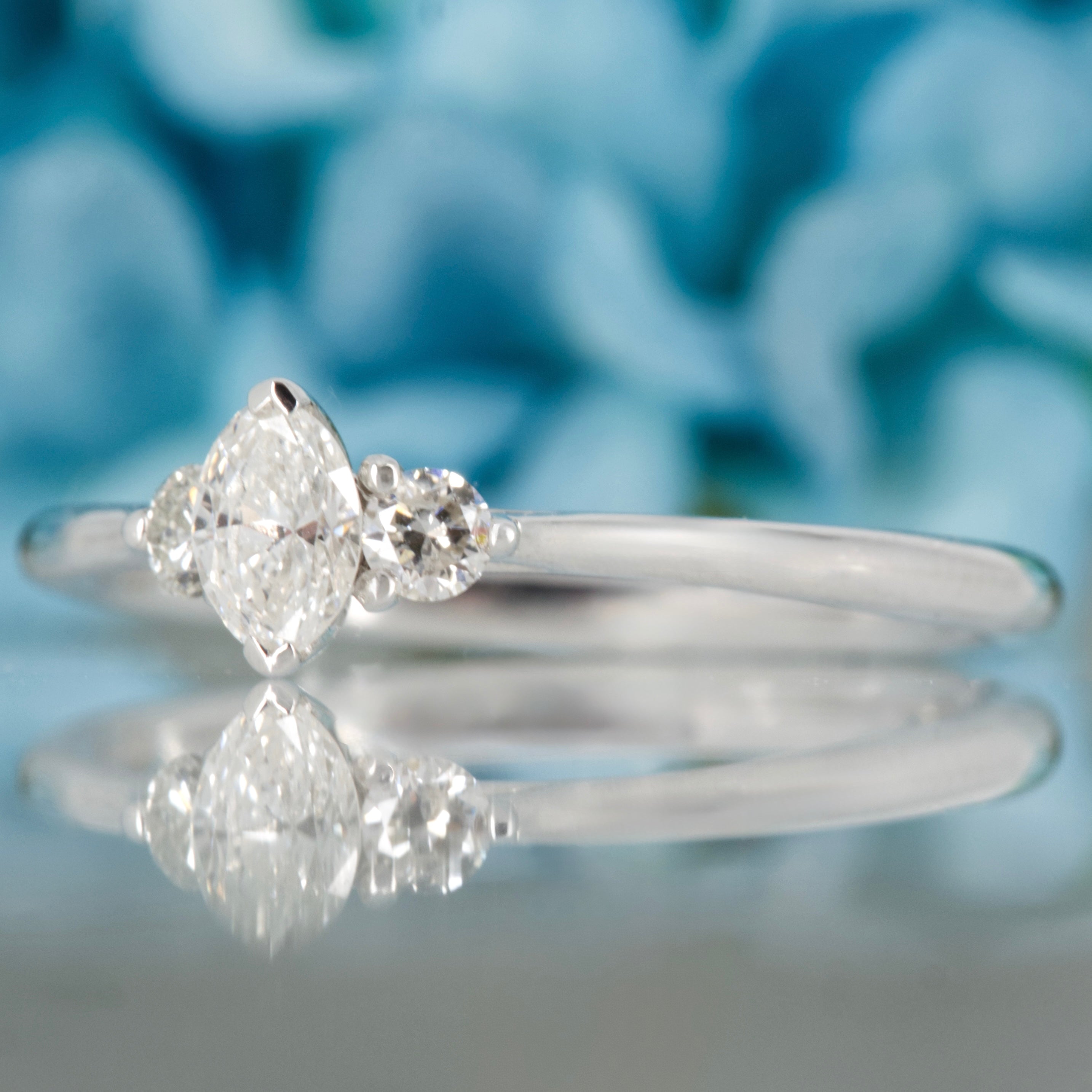 Platinum 0.30ct Marquise & Round Brilliant Brilliant Cut Lab Grown Diamond Trilogy Ring