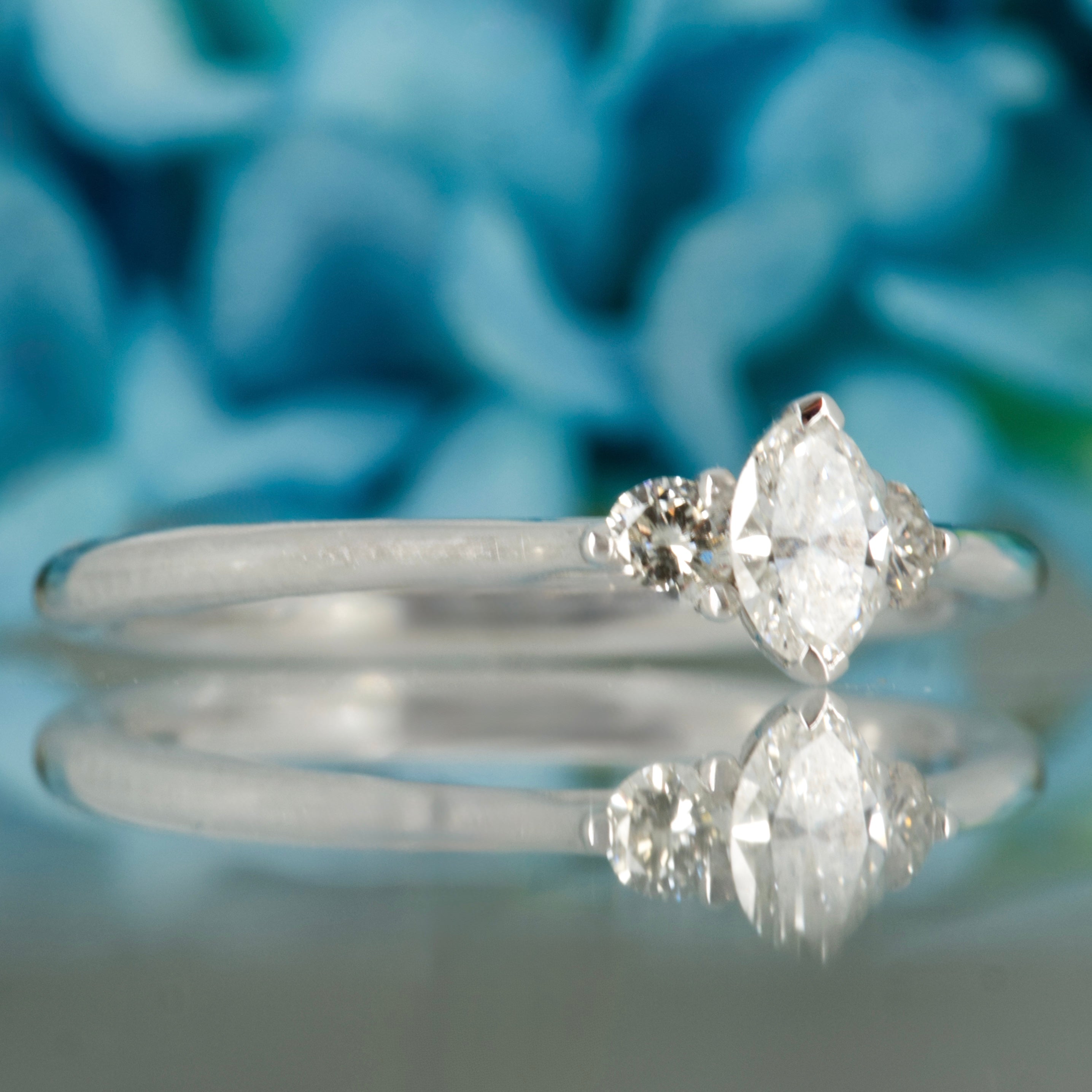 Platinum 0.30ct Marquise & Round Brilliant Brilliant Cut Lab Grown Diamond Trilogy Ring