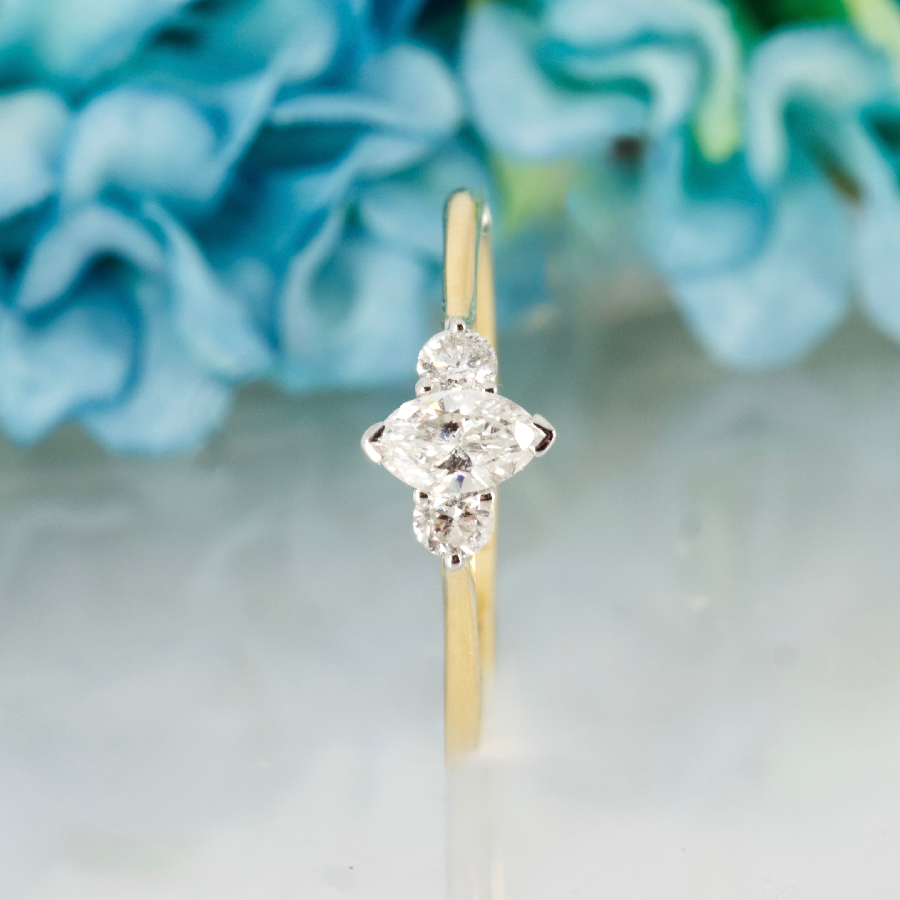 18ct Yellow Gold 0.45ct Marquise & Round Brilliant Cut Lab Grown Diamond Trilogy Ring
