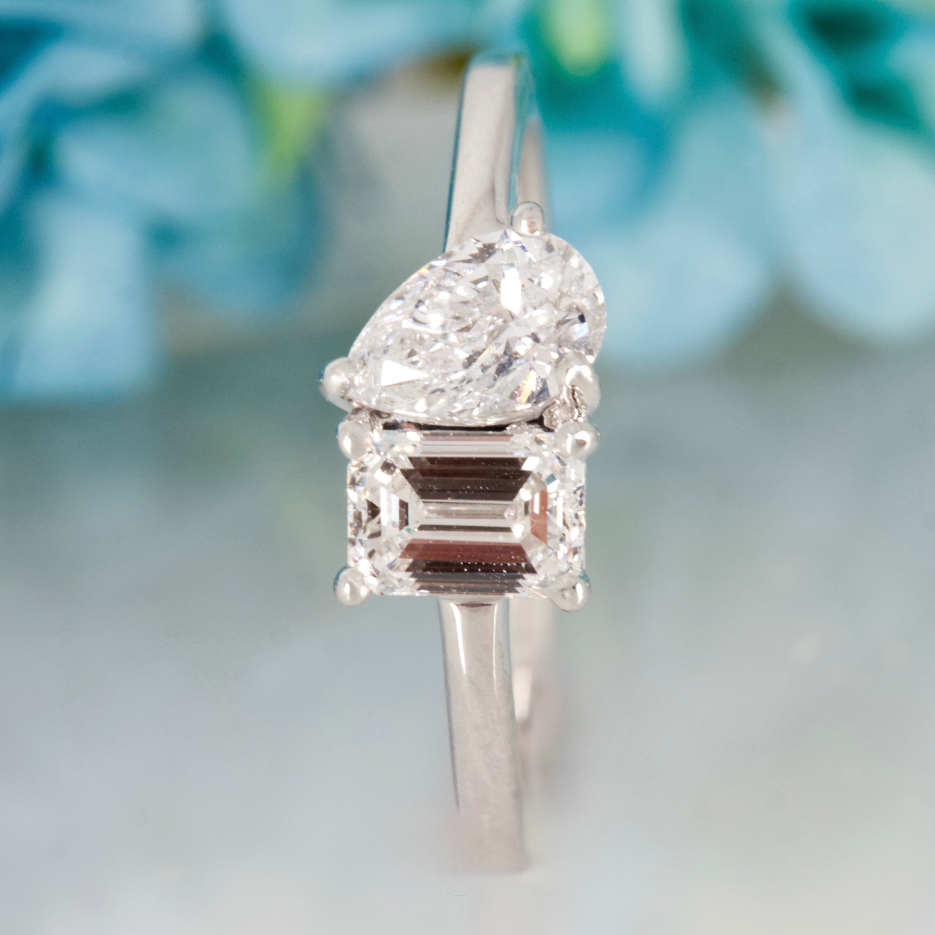 Platinum 1.00ct Oval & Pear Cut Lab Grown Diamond Toi et Moi Ring