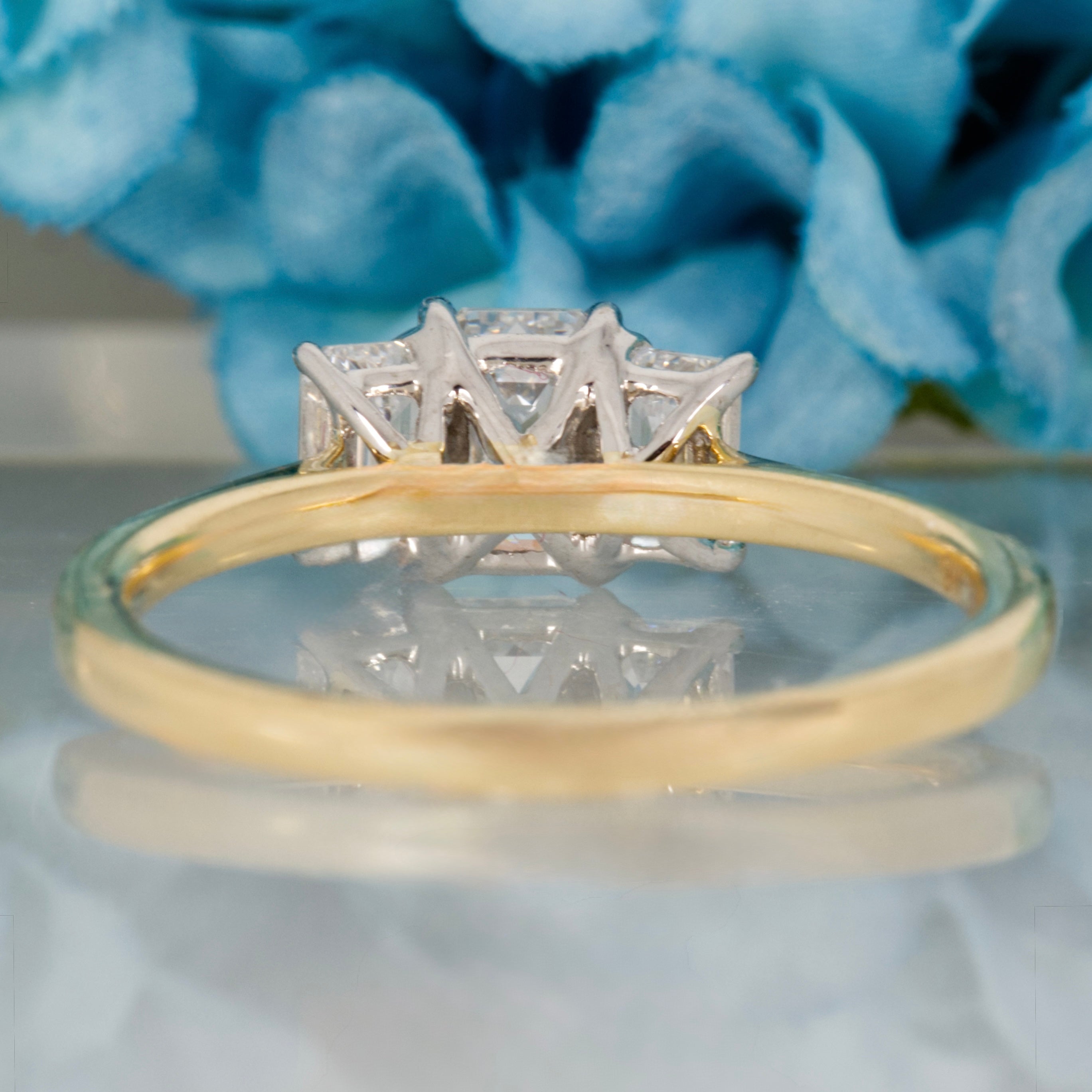 9ct Yellow Gold 1.39ct Emerald Cut Lab Grown Diamond Trilogy Ring