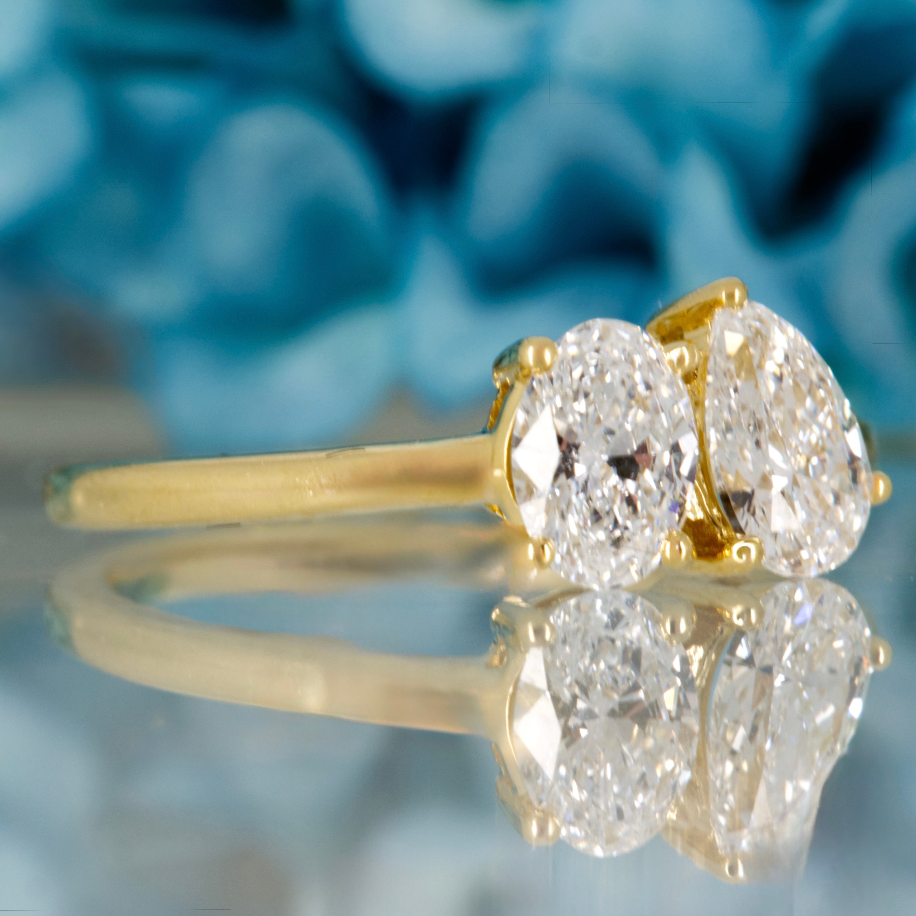 18ct Yellow Gold 1.00ct Oval & Pear Cut Lab Grown Diamond Toi et Moi Ring