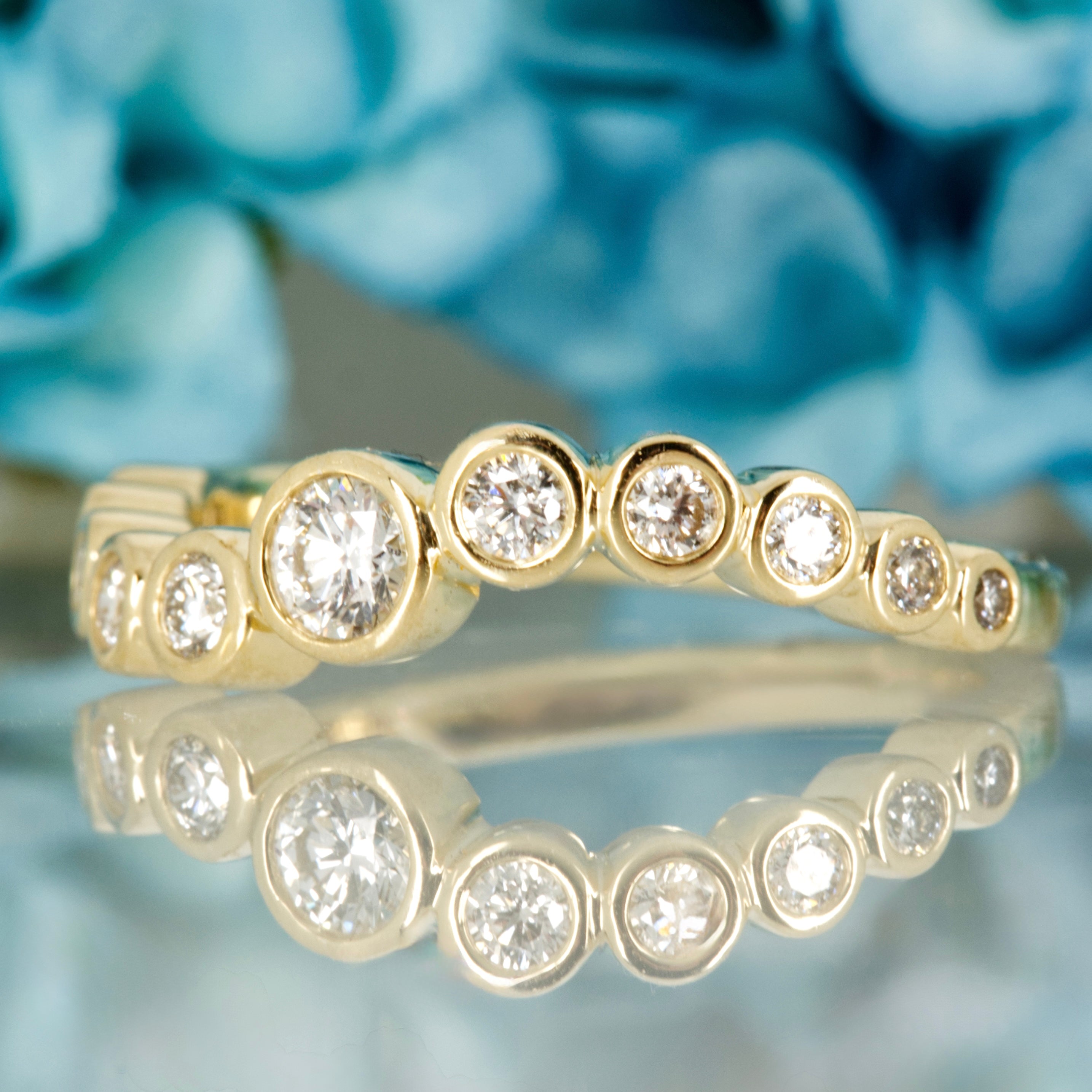 9ct Yellow Gold 0.39ct Round Brilliant Cut Lab Grown Diamond Wavy Half Eternity Ring