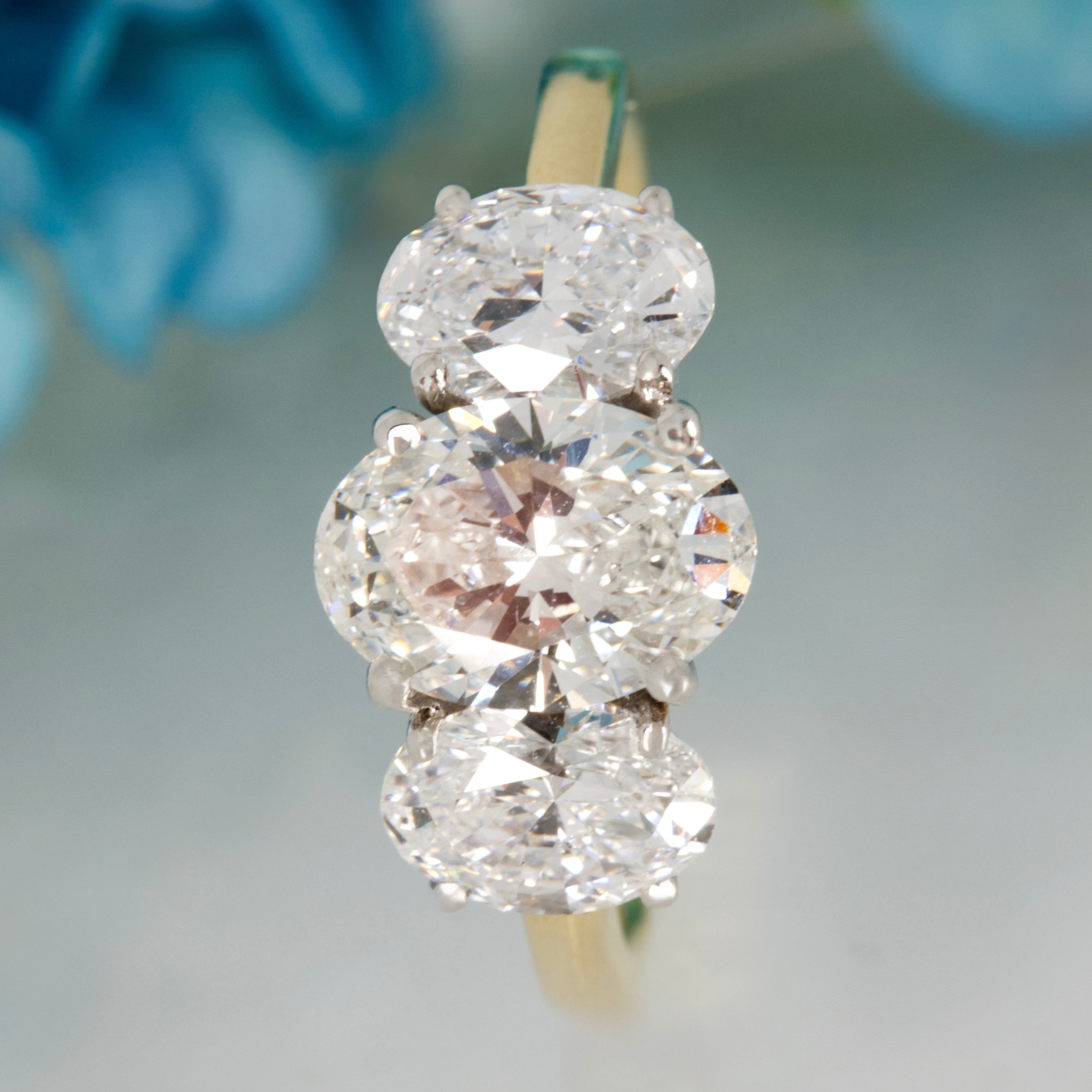 9ct Yellow Gold 3.00ct Oval Cut Lab Grown Diamond Trilogy Ring