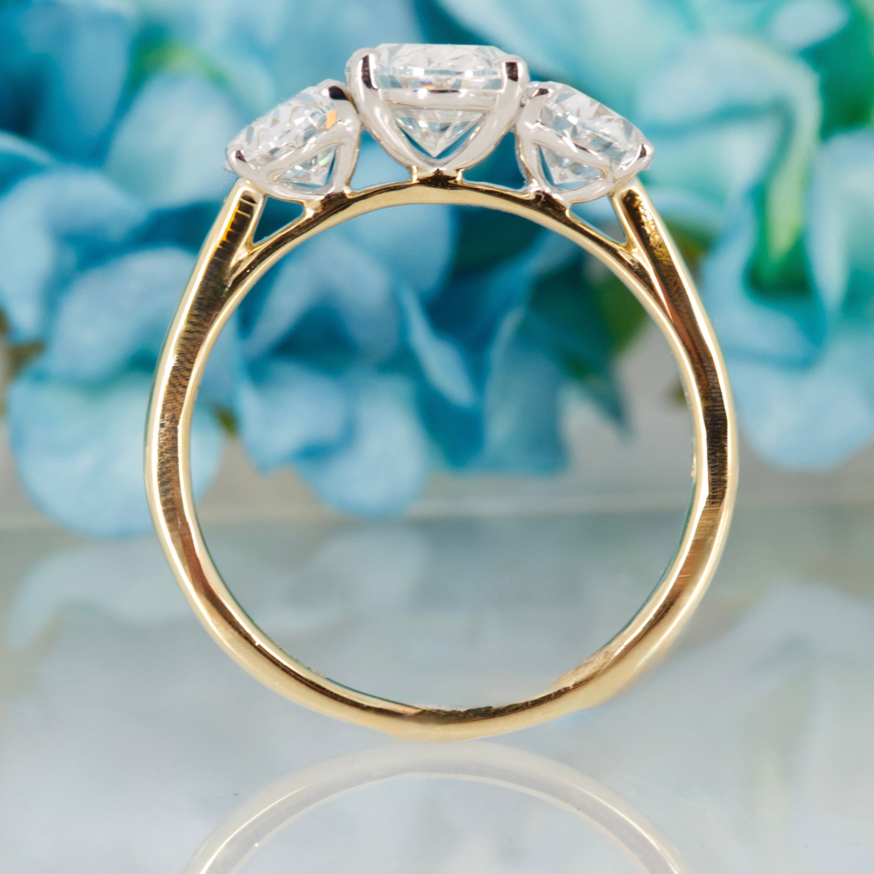 9ct Yellow Gold 3.00ct Oval Cut Lab Grown Diamond Trilogy Ring