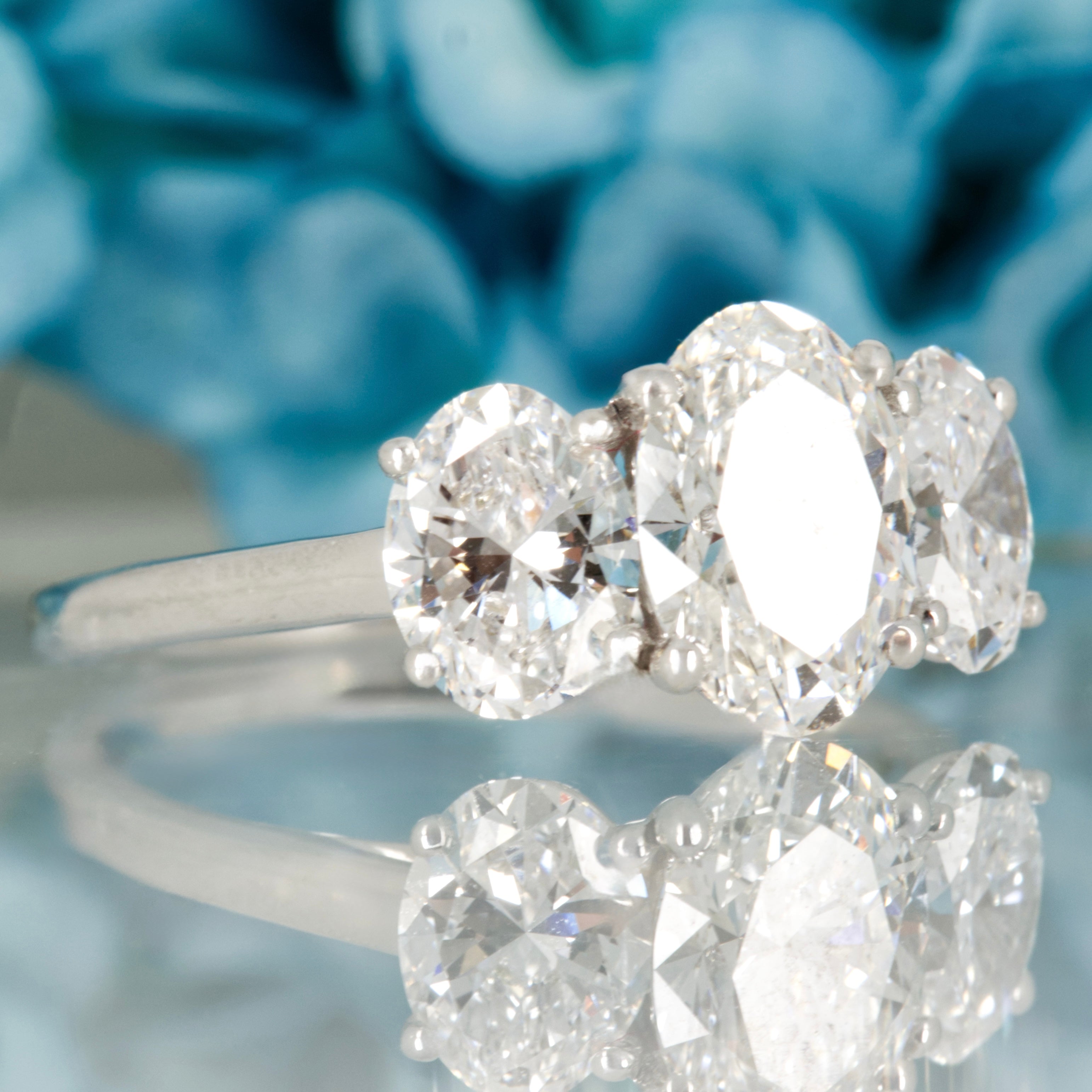 9ct White Gold 3.07ct Oval Cut Lab Grown Diamond Trilogy Ring
