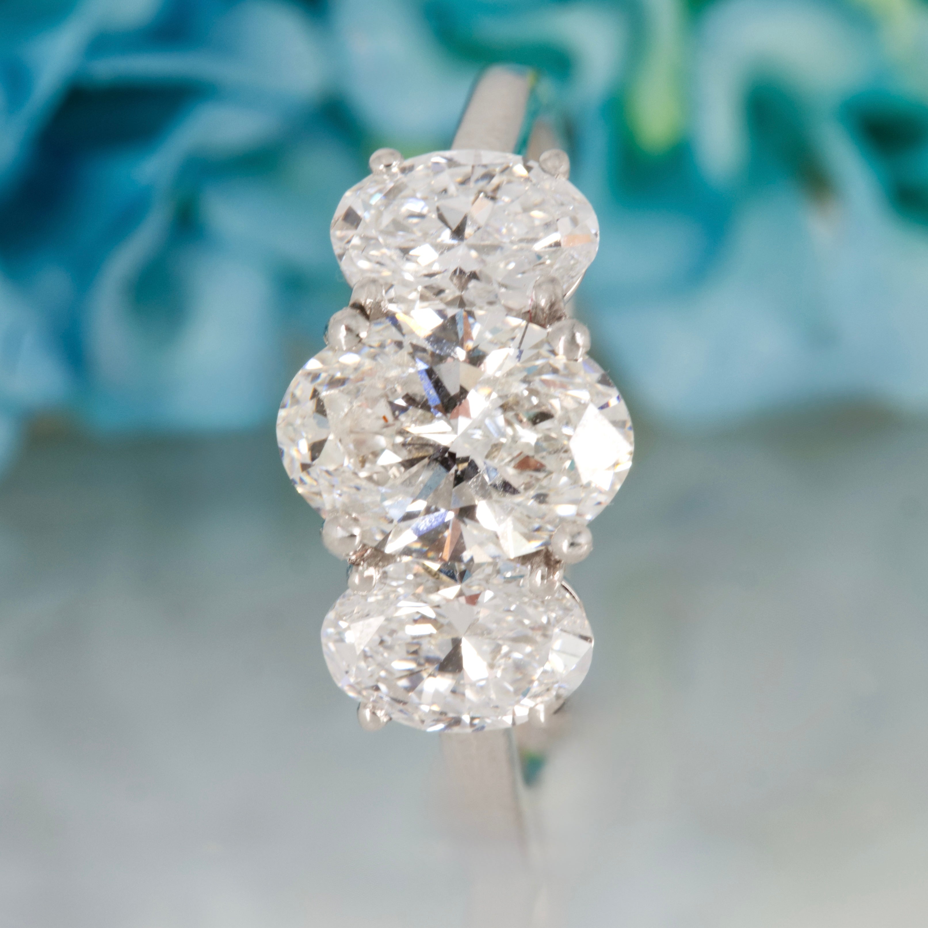 9ct White Gold 3.07ct Oval Cut Lab Grown Diamond Trilogy Ring