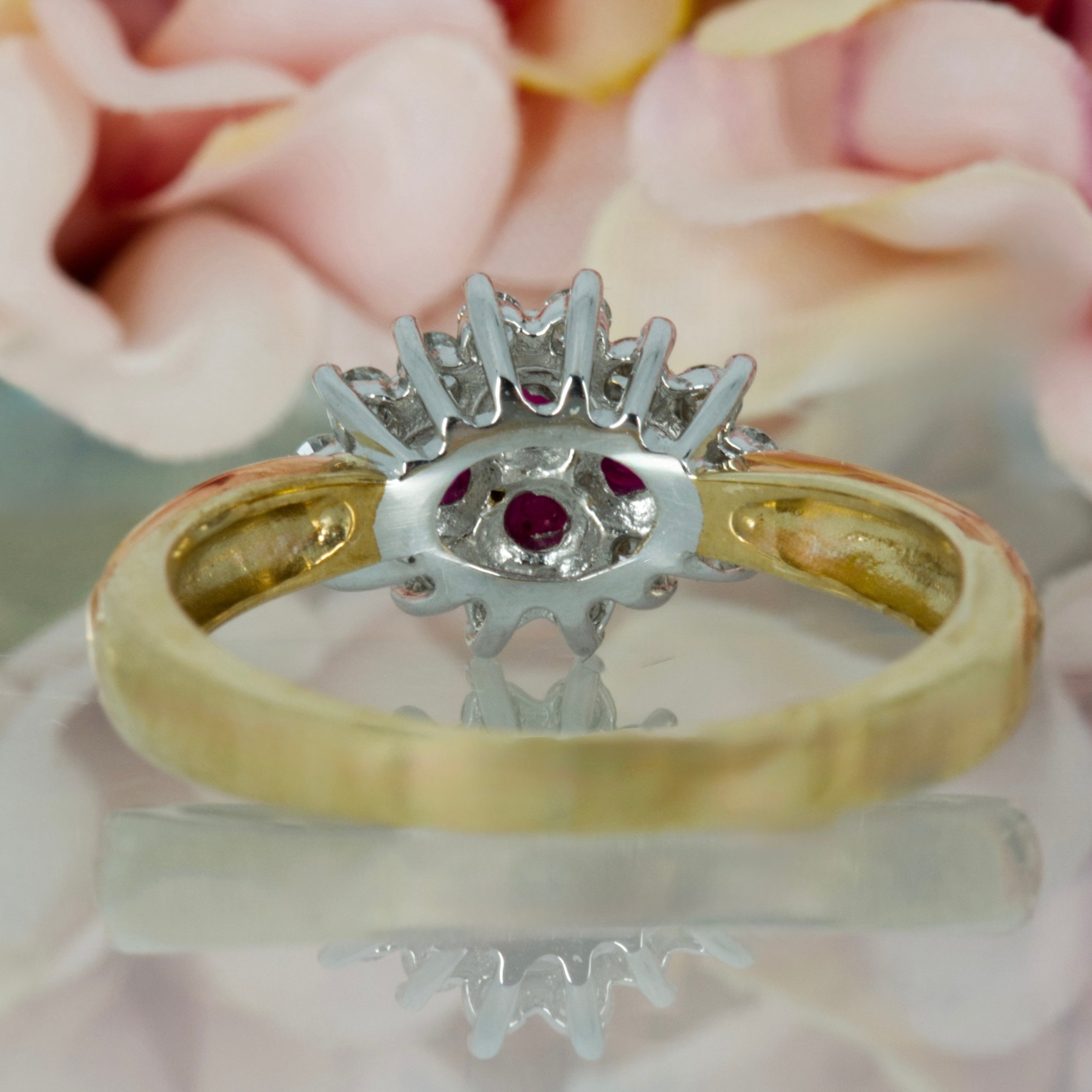 9ct Yellow Gold Round Cut Ruby & Round Brilliant Cut Diamond Cluster Ring