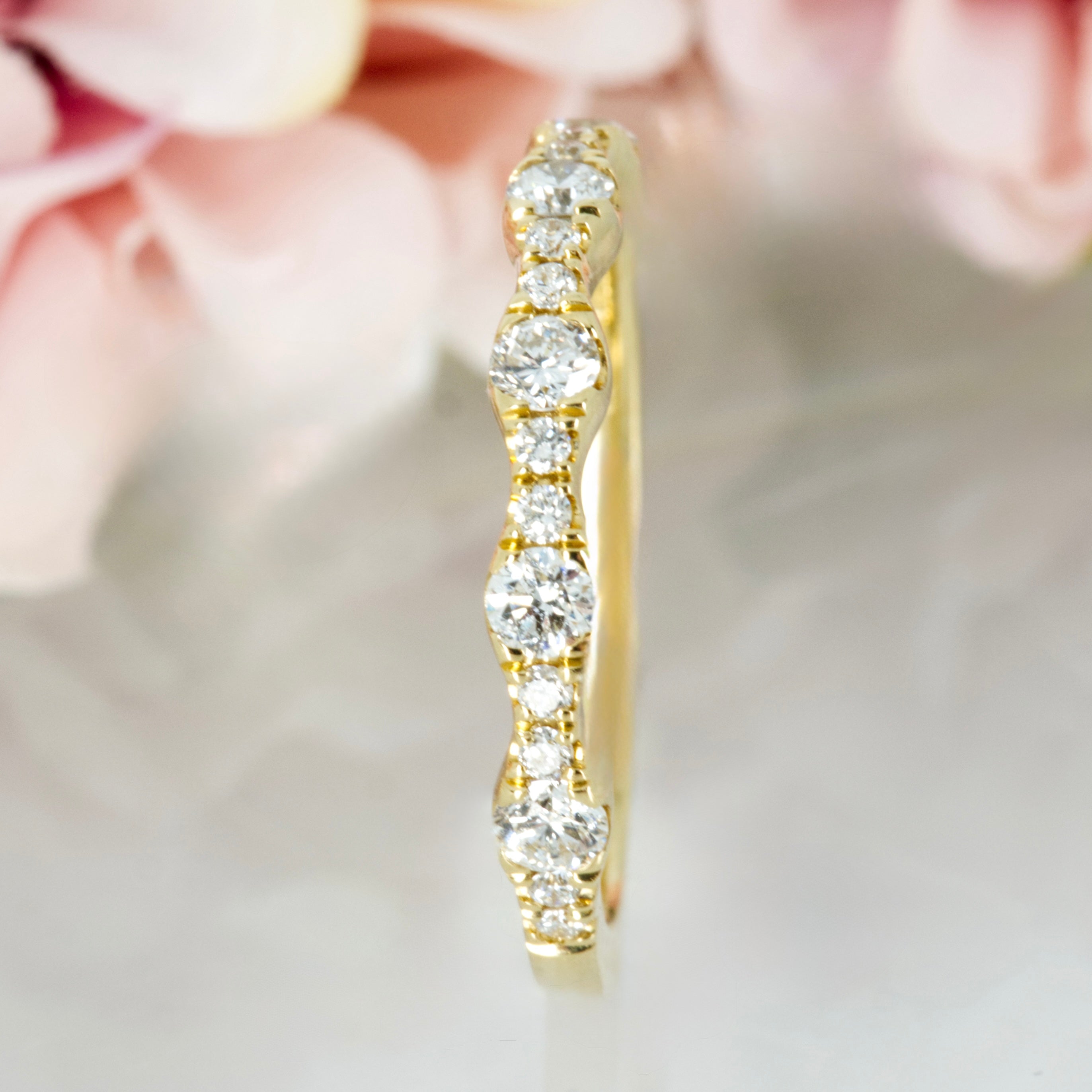 18ct Yellow Gold 0.42ct Round Brilliant Cut Diamond Claw Set Half Eternity Ring