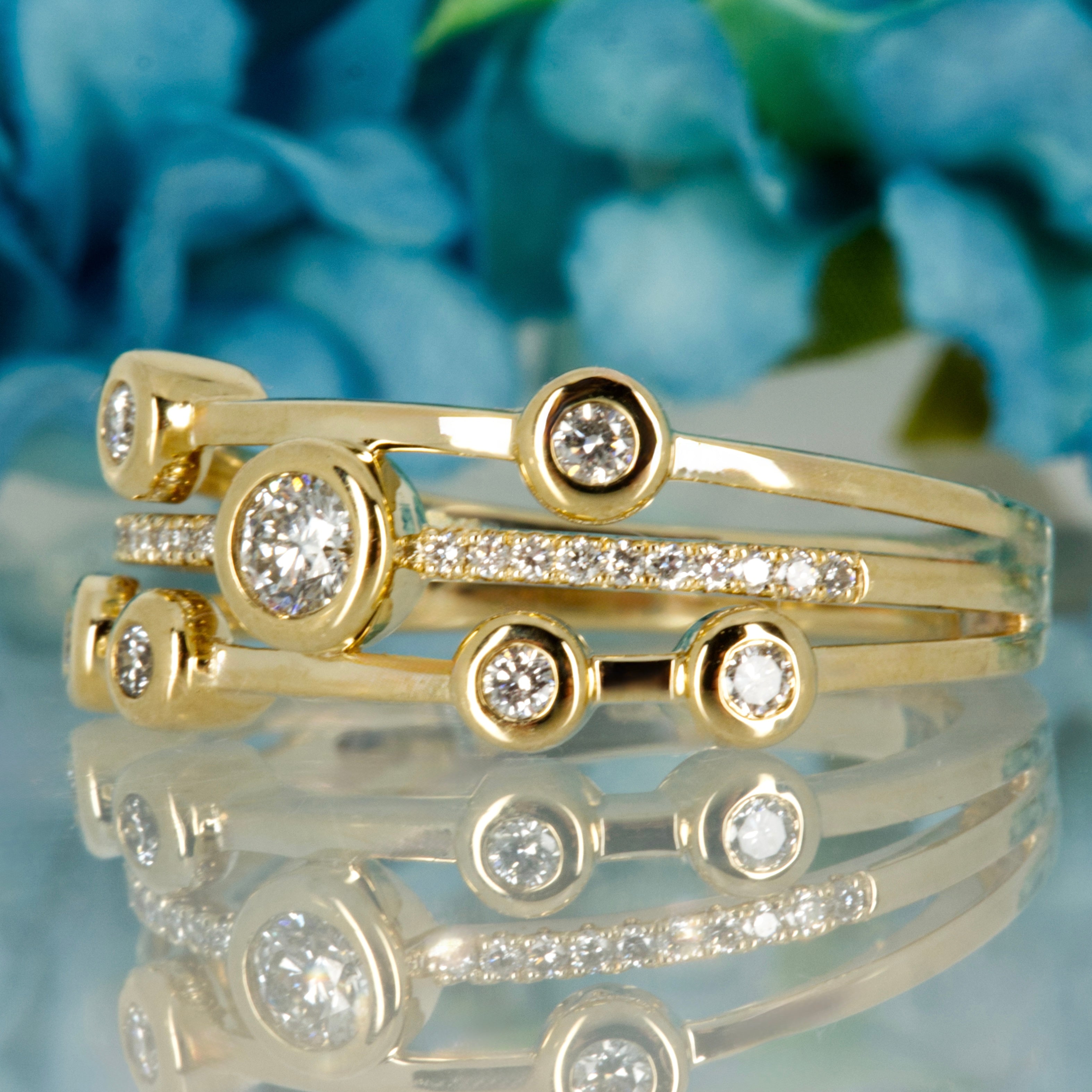 9ct Yellow Gold 0.34ct Round Brilliant Cut Diamond Bubble Ring