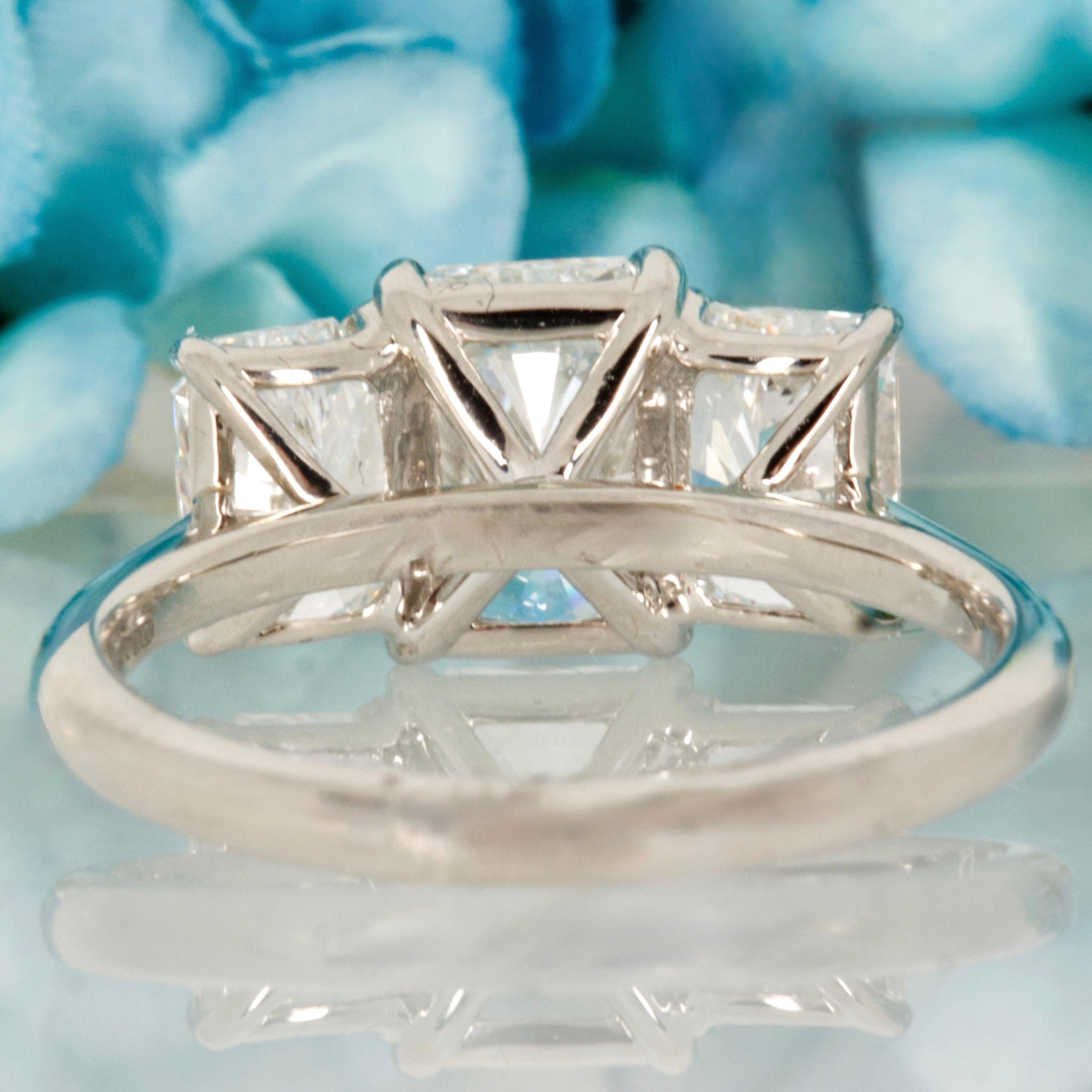 Platinum 3.12ct Radiant Cut Lab Grown Diamond Trilogy Ring
