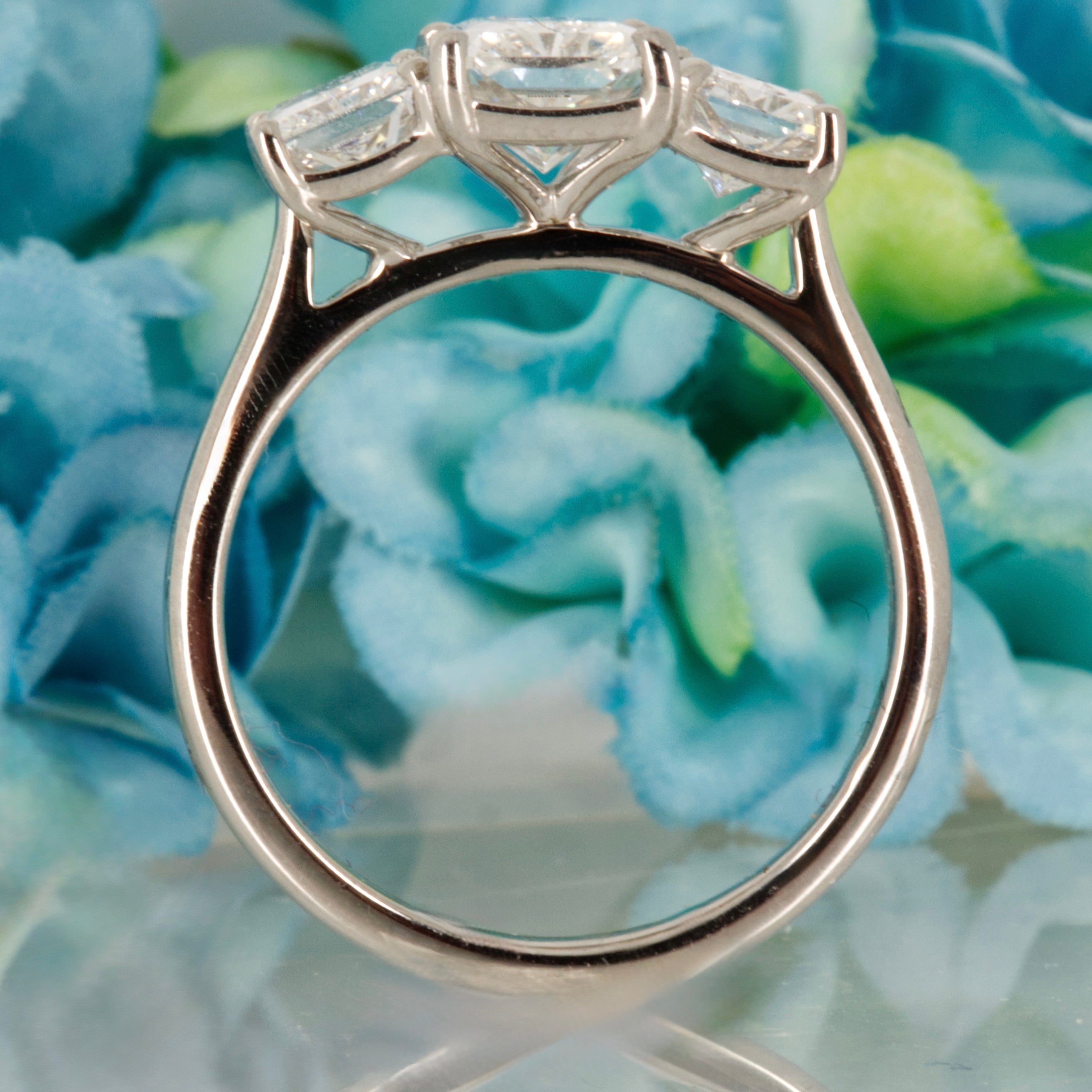 Platinum 3.12ct Radiant Cut Lab Grown Diamond Trilogy Ring