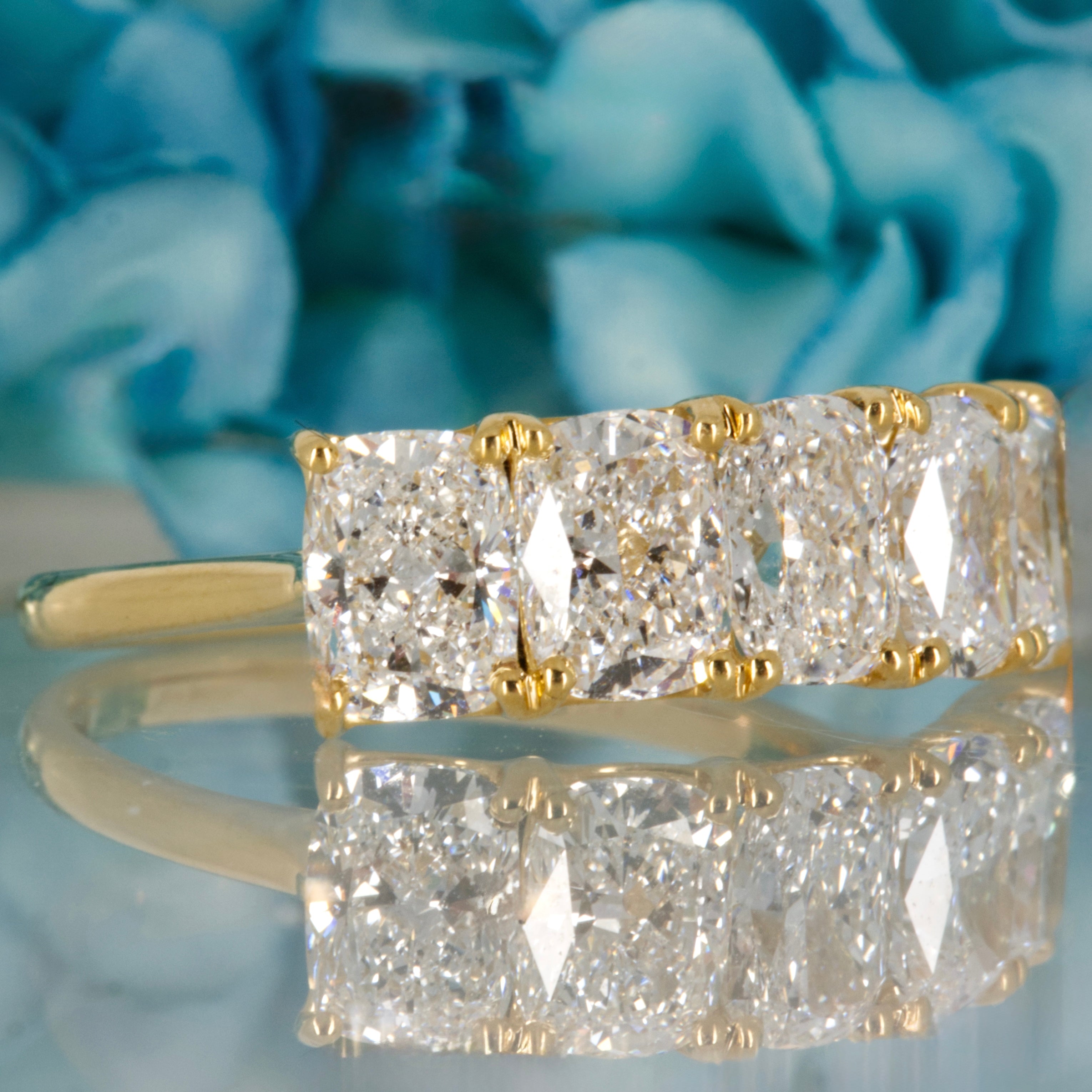 18ct Yellow Gold 3.58ct Radiant Cut Lab Grown Diamond Five Stone Ring
