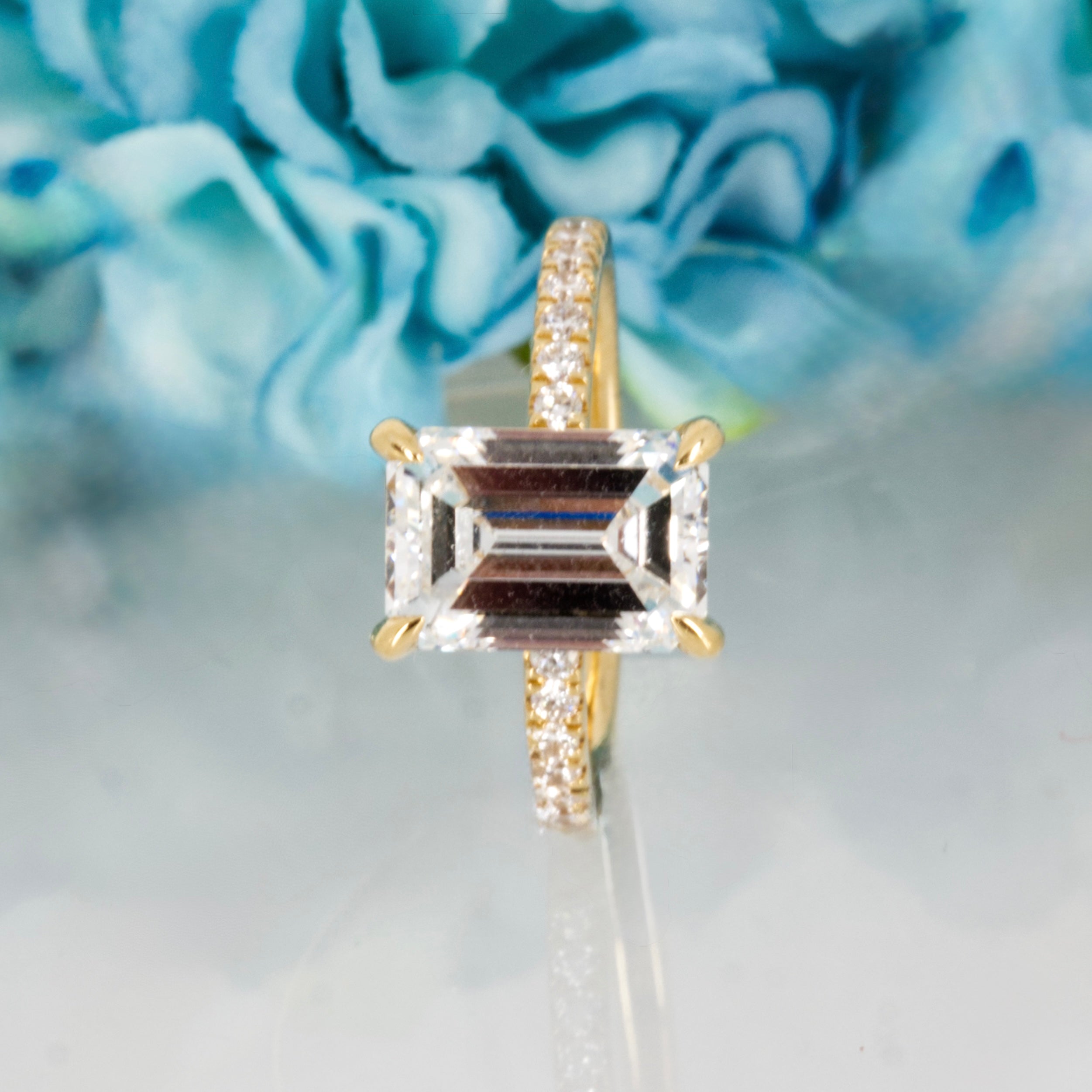 9ct Yellow Gold 3.02ct Emerald Cut Lab Grown Diamond Solitaire Ring