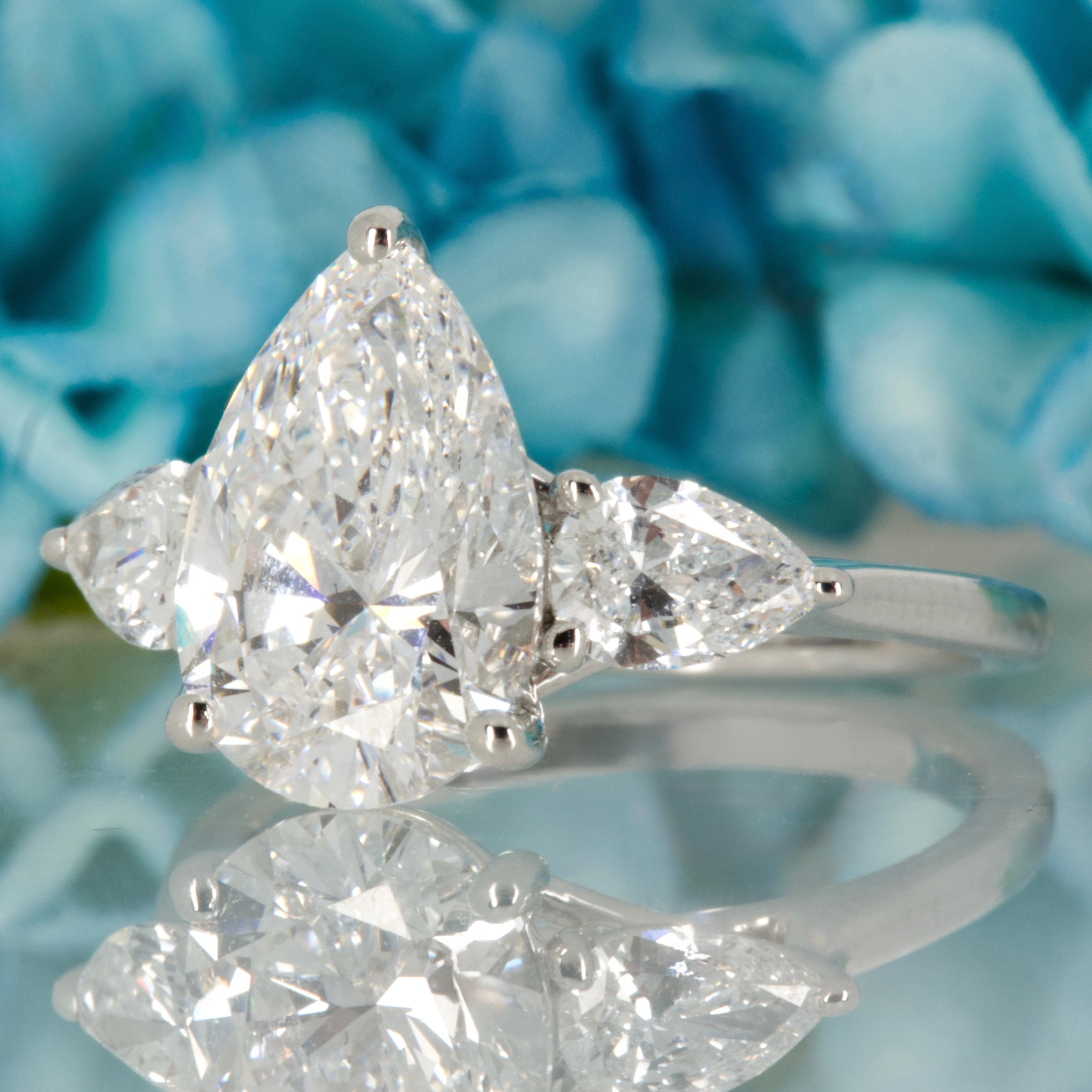 Platinum 3.75ct Pear Cut Lab Grown Diamond Trilogy Ring