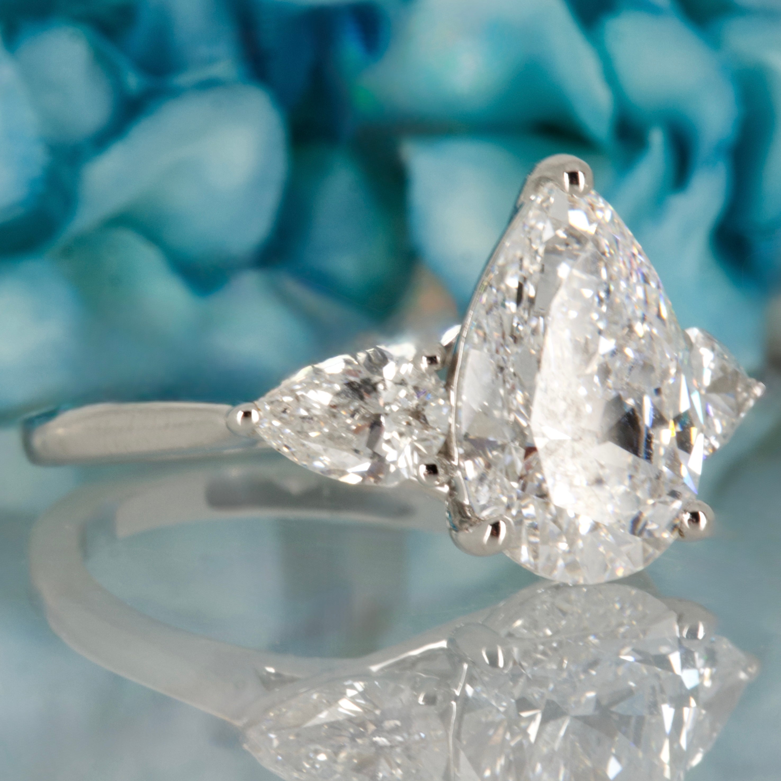 Platinum 3.75ct Pear Cut Lab Grown Diamond Trilogy Ring