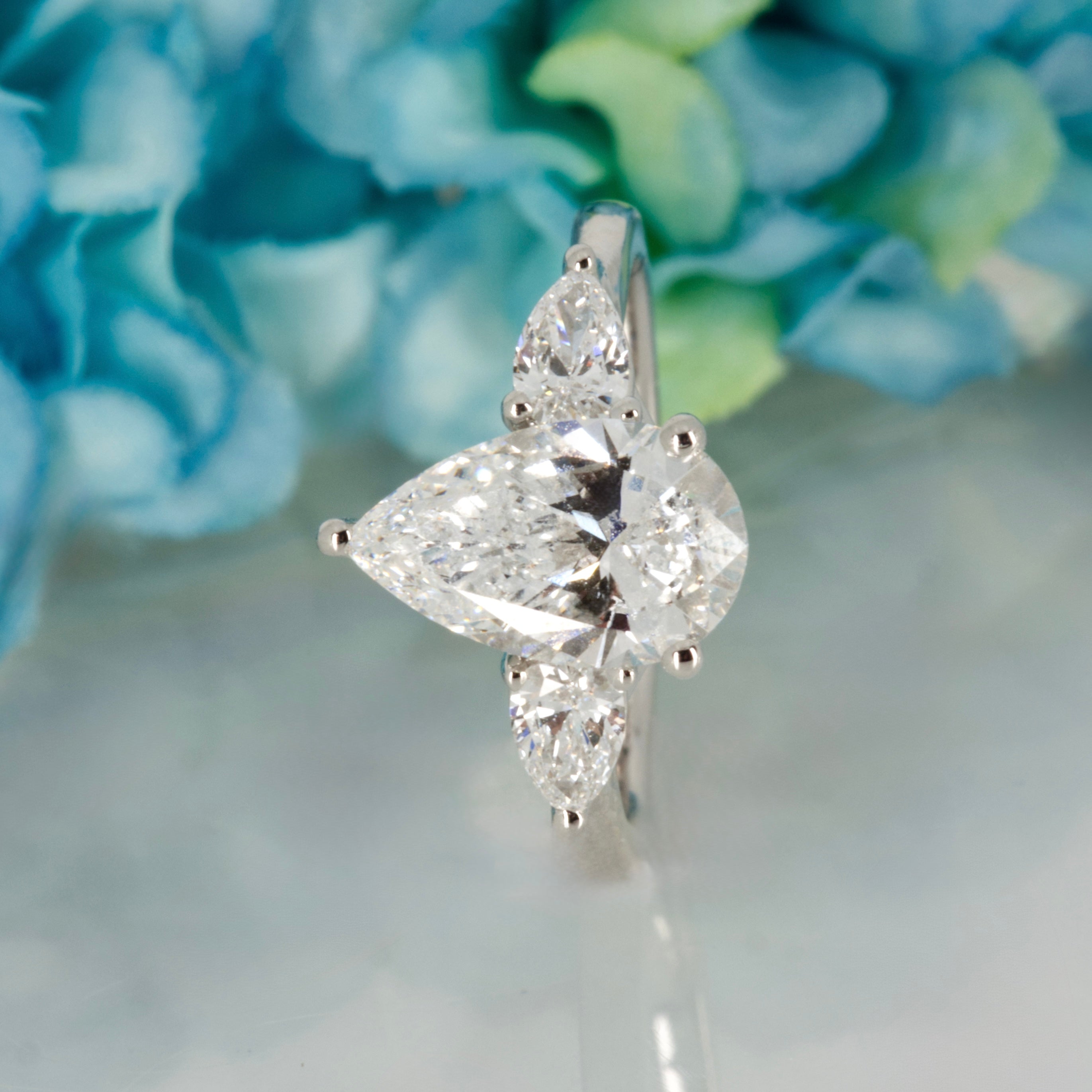 Platinum 2.42ct Pear Cut Lab Grown Diamond Trilogy Ring