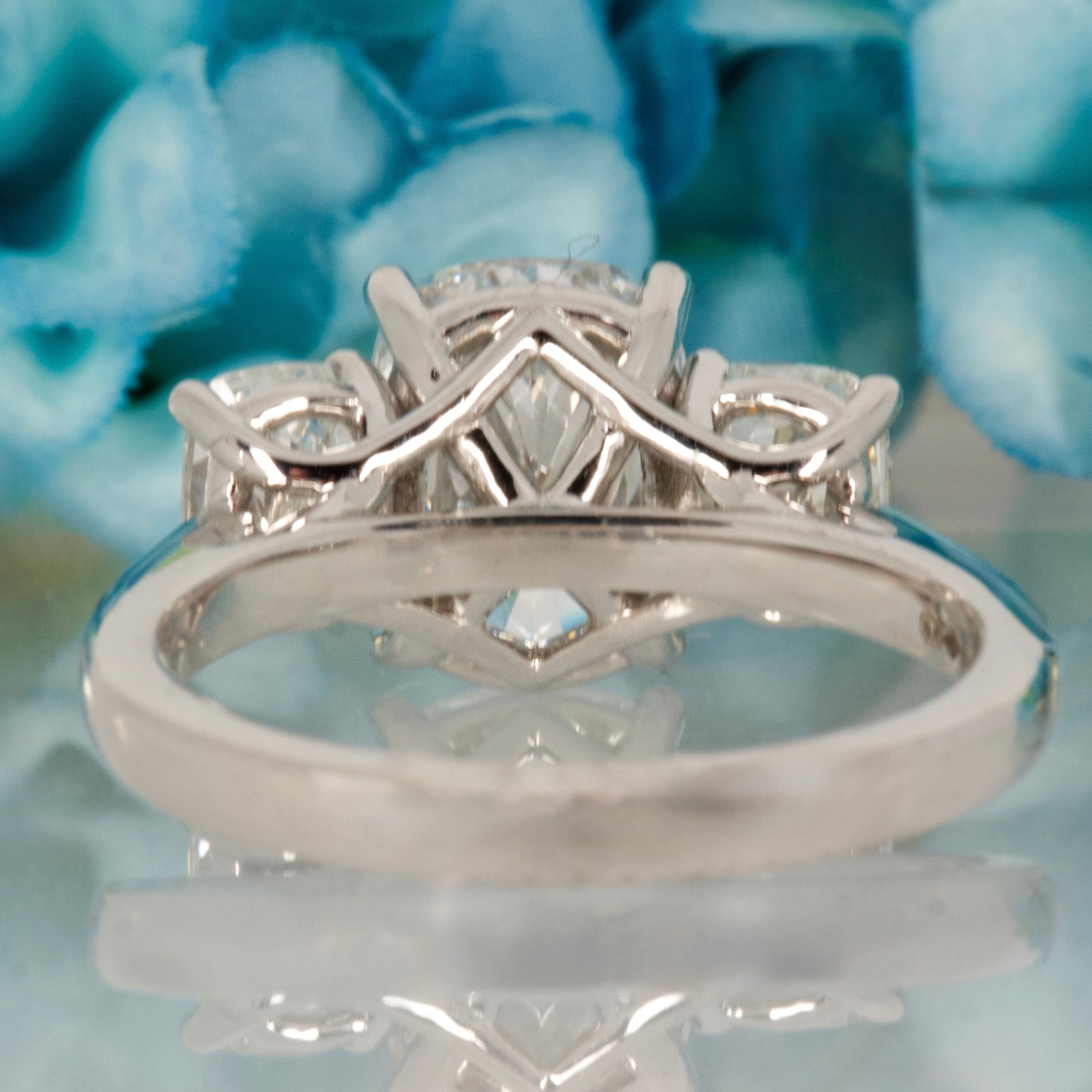 Platinum 4.29ct Cushion Cut Lab Grown Diamond Trilogy Ring