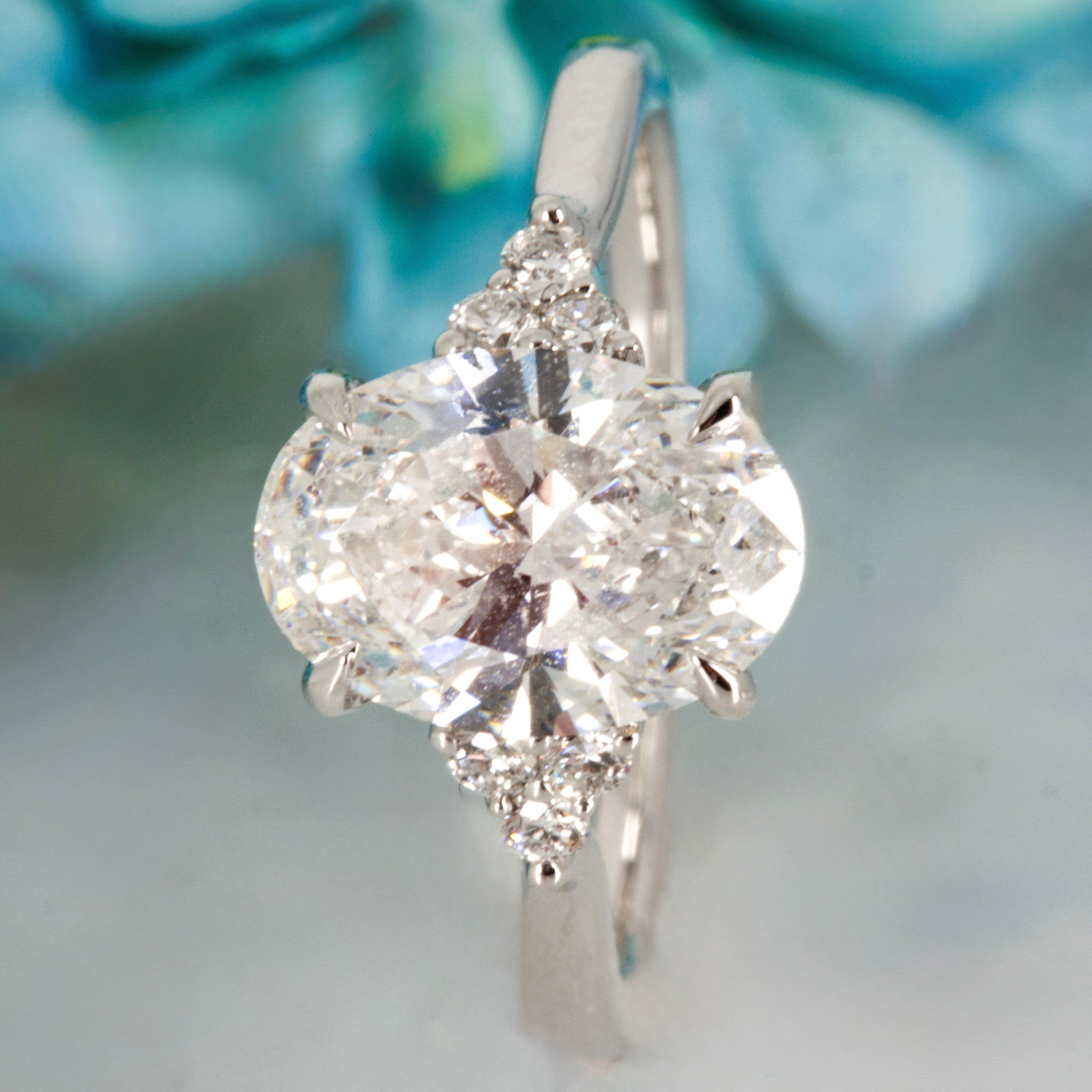 Platinum 2.12ct Oval & Round Brilliant Cut Lab Grown Diamond Trefoil Ring