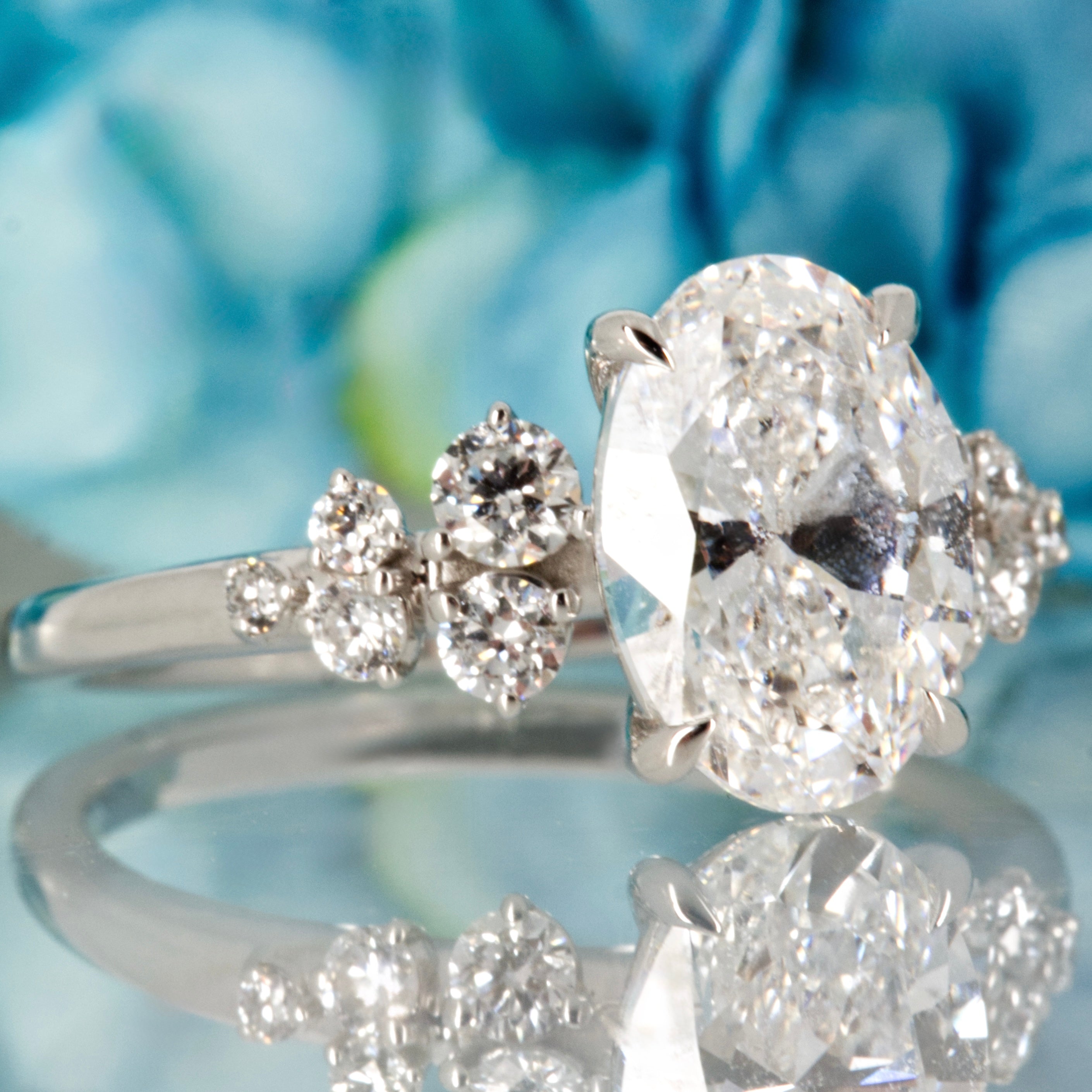 Platinum 2.35ct Oval & Round Brilliant Cut Lab Grown Diamond Dress Ring